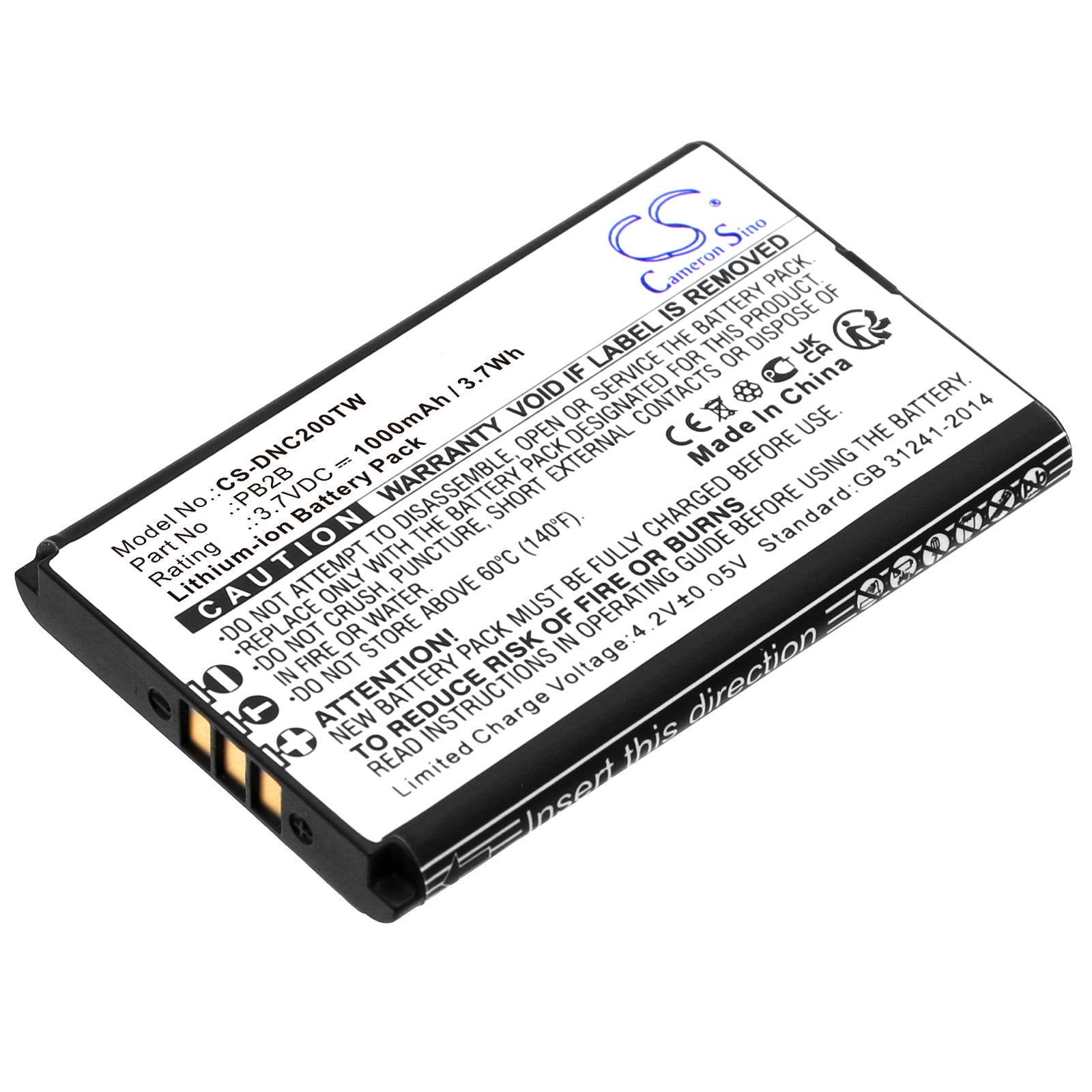 Li-ion, Two-Way Radio Battery fits Dynascan 2b, 3.7V, 1000mAh Two-Way Radio Cameron Sino Technology Limited