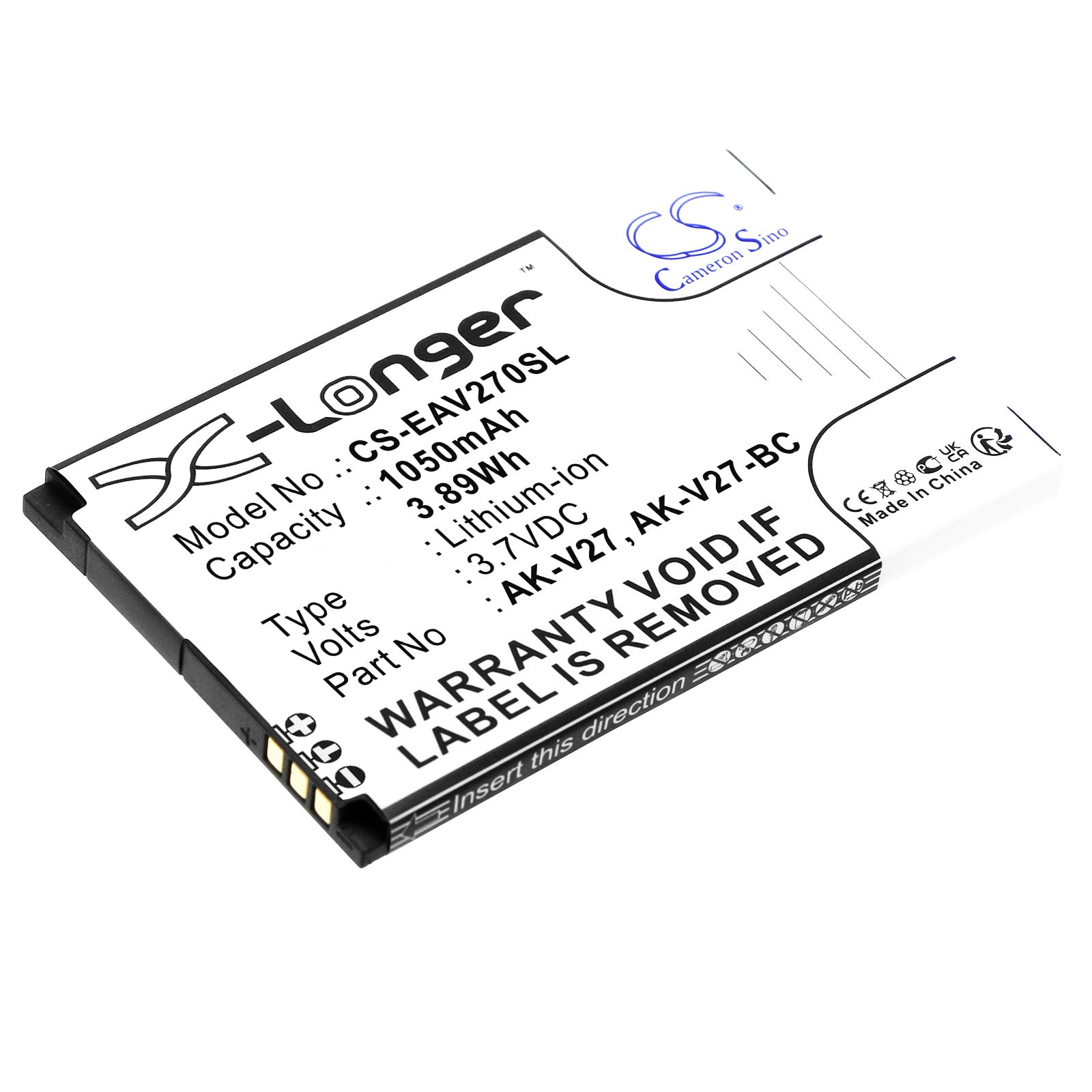 Li-ion, Mobile, SmartPhone Battery fits Emporia Simplicity, V27, 3.7V, 1050mAh Mobile, SmartPhone Cameron Sino Technology Limited