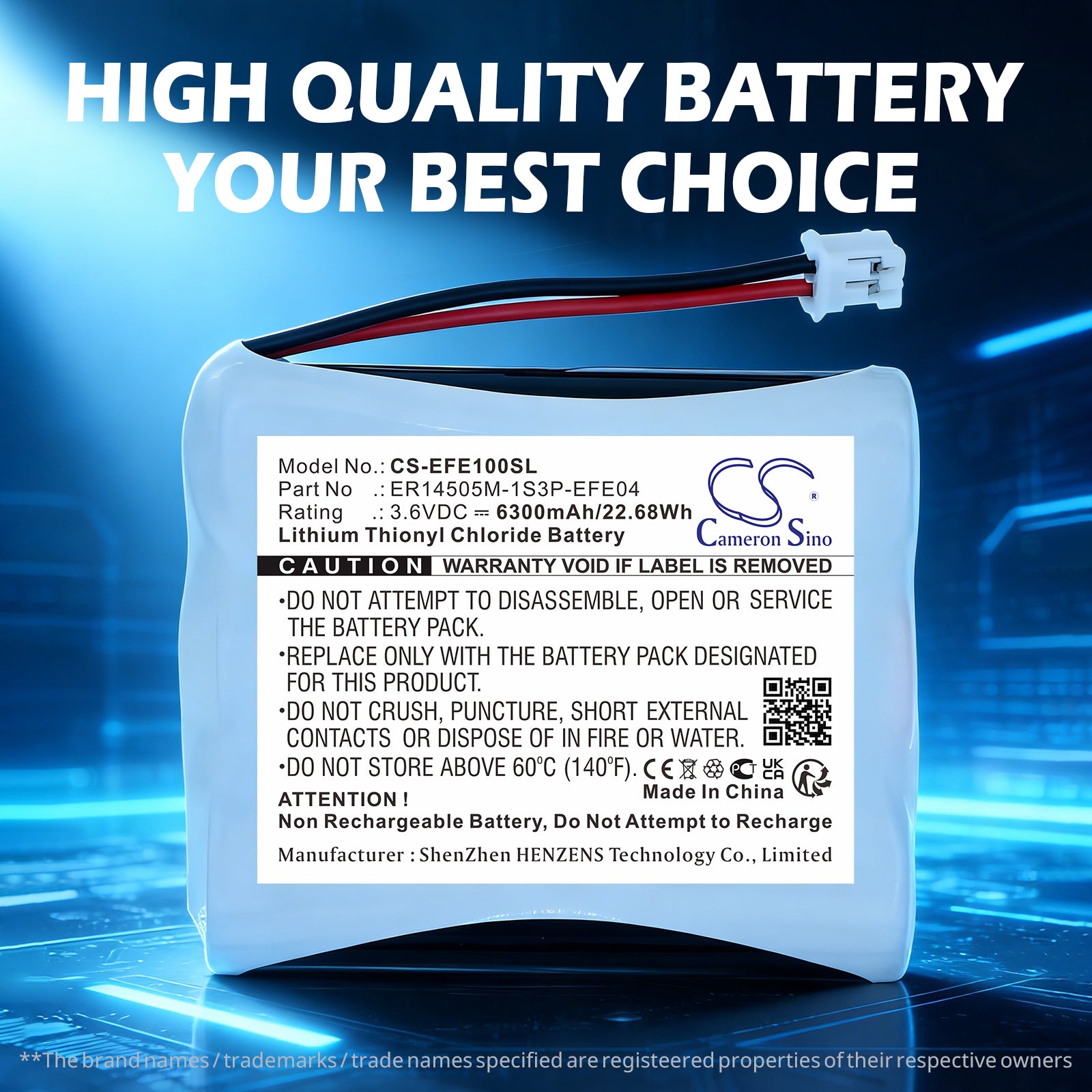 3.6V, Li-SOCl2, 6300mAh, Battery fits Efento NB-IoT, 22.68Wh Equipment, Survey, Test Cameron Sino Technology Limited