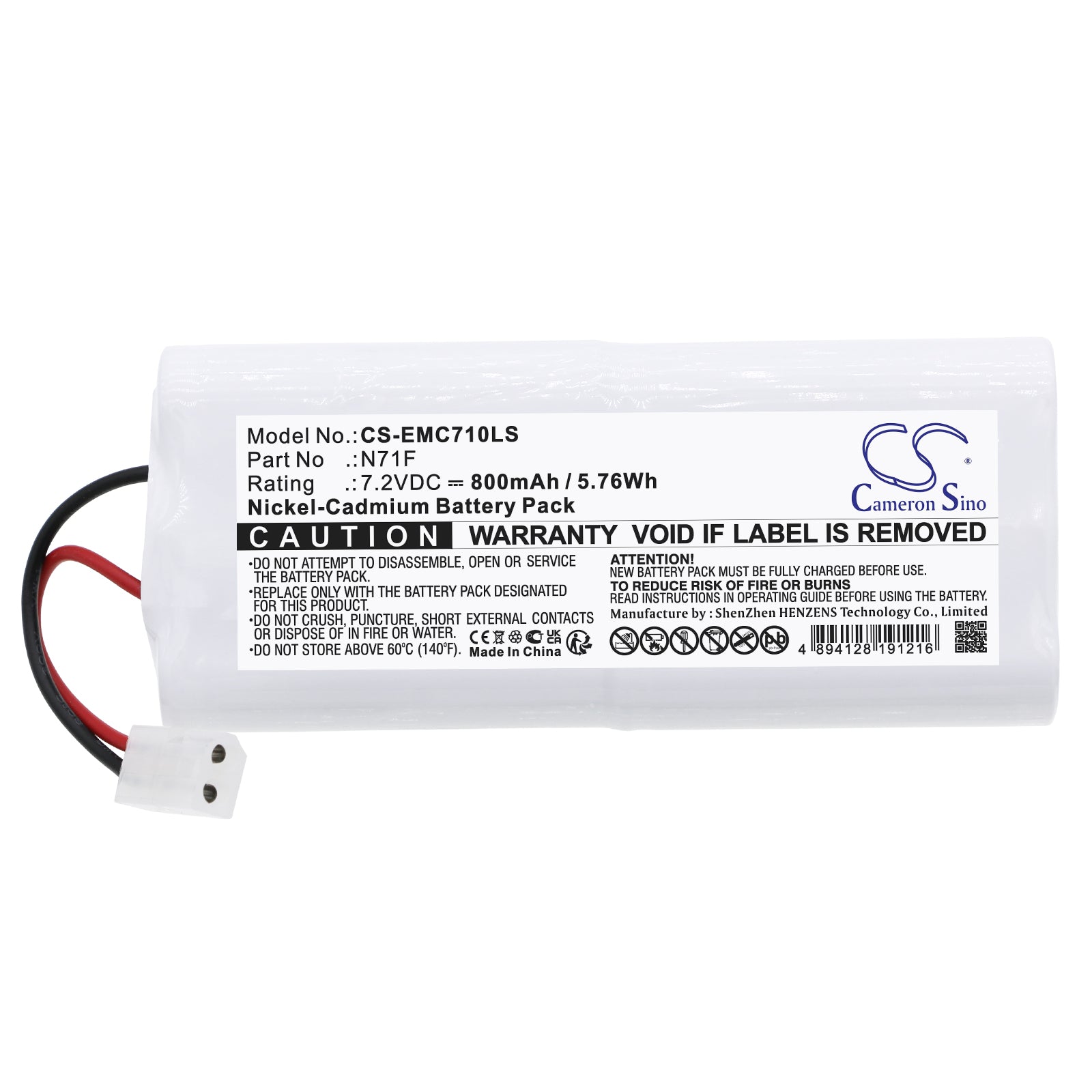 Ni-CD, Emergency Lighting Battery fits Big Beam Echl1rww, Echl2rww, 7.2V, 800mAh Emergency Lighting Cameron Sino Technology Limited