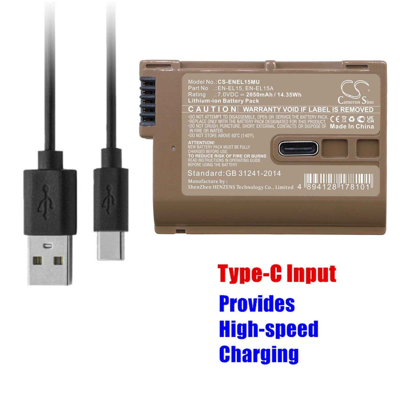 Li-ion, Camera Battery fits Nikon 1 V1, Coolpix D7000, 7.0V, 2050mAh Camera Cameron Sino Technology Limited