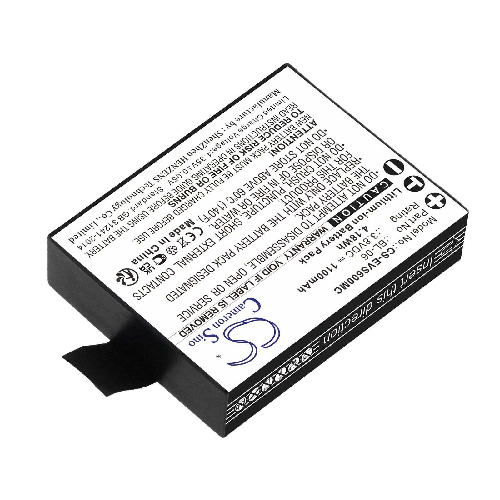 Li-ion, Camera Battery fits Ezviz S1c, S2, 3.8V, 1100mAh Camera Cameron Sino Technology Limited