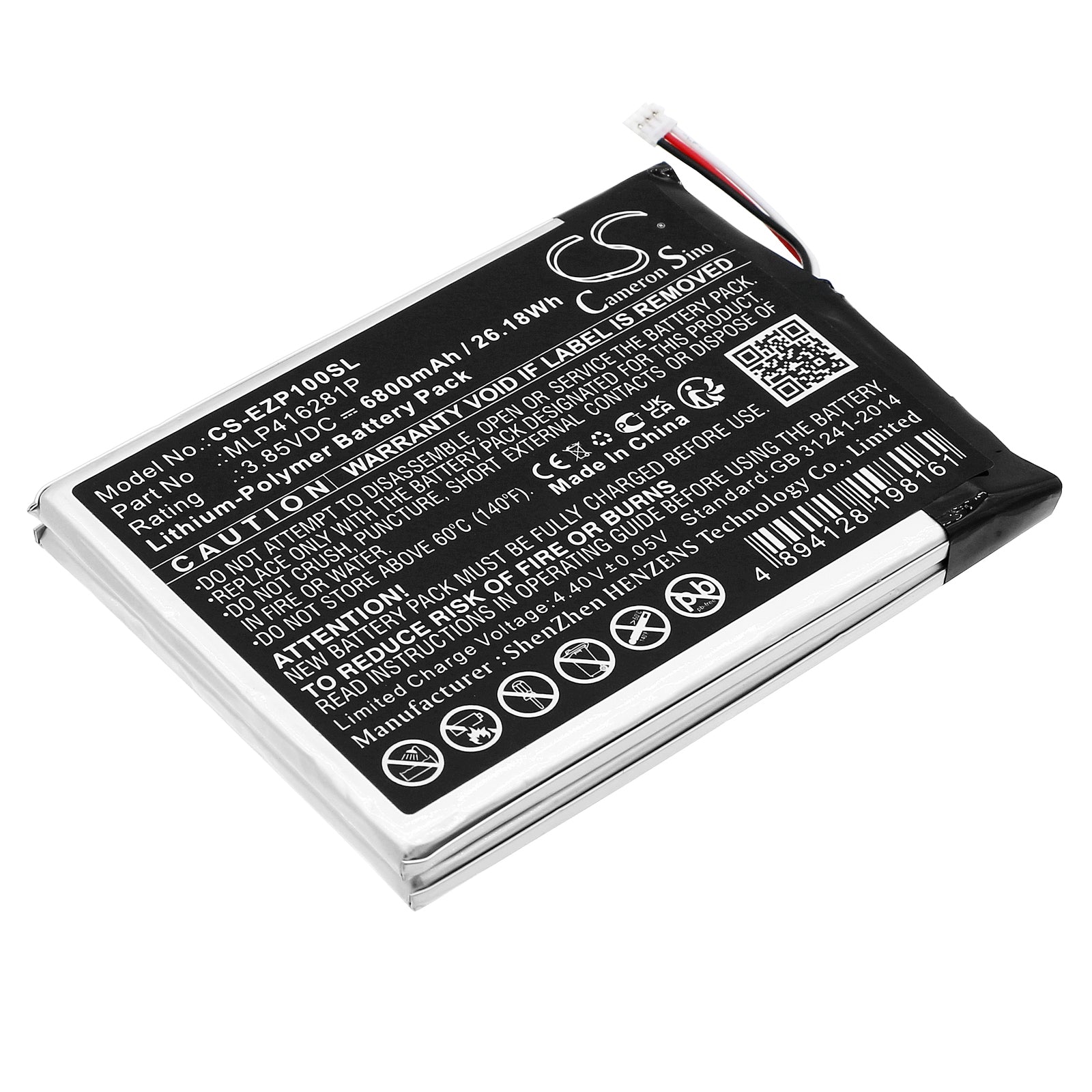 Li-Polymer, Home Security Camera Battery fits Ezviz Dp1s, 3.85V, 6800mAh Home Security Camera Cameron Sino Technology Limited