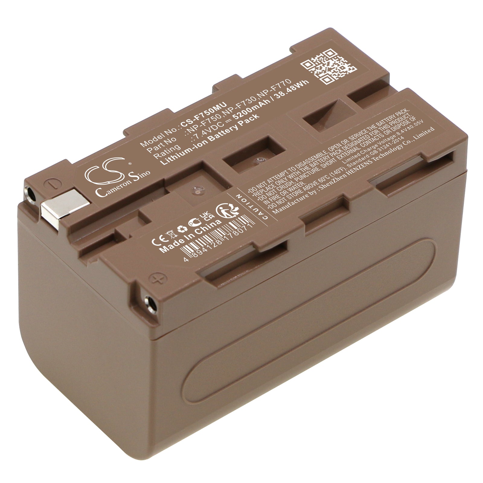 Li-ion, Camera Battery with USB-C charge port fits Nikon Vm720, Vm7200, 7.4V, 5200mAh Camera Cameron Sino Technology Limited