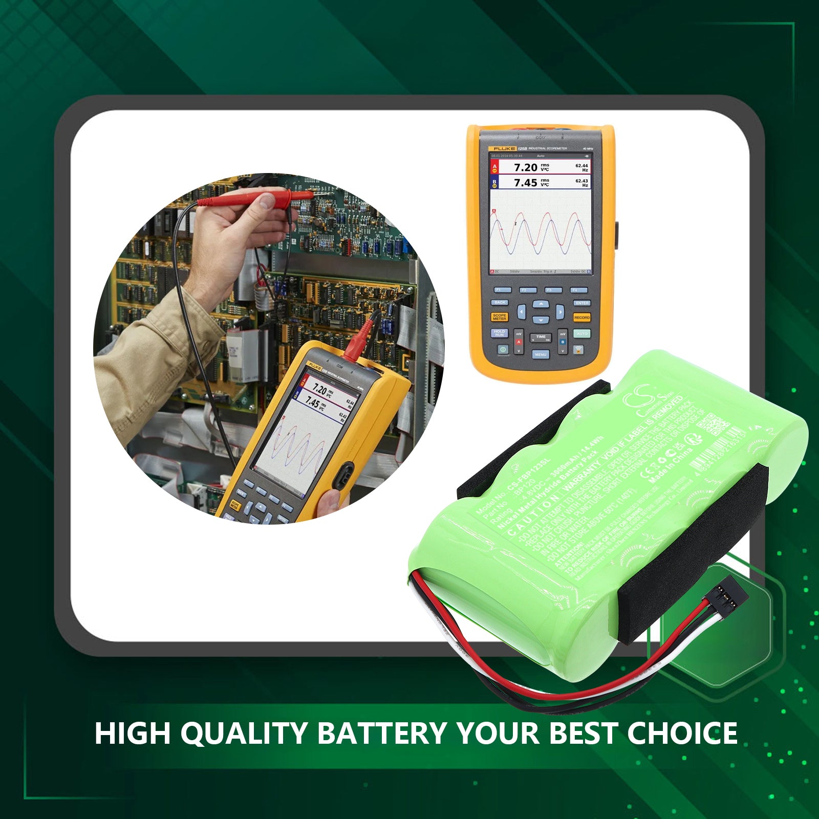 4.8V, Ni-MH, 3000mAh, Battery fits Fluke Scopemeter 120 (Firmware 2.01 version or above), 14.4Wh Equipment, Survey, Test Cameron Sino Technology Limited
