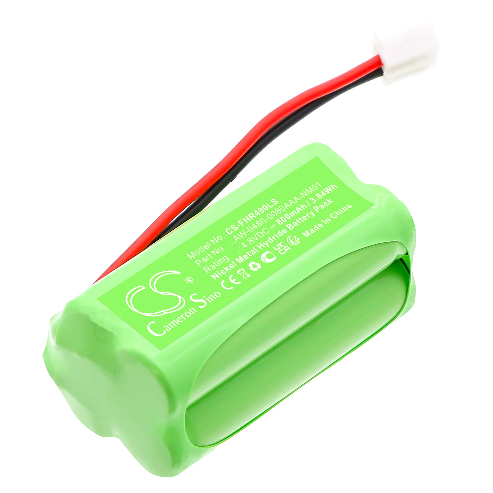 4.8V, Ni-MH, 800mAh, Battery fits Fischer AW-0480-0080AAA-NM01, 3.84Wh Emergency Lighting Cameron Sino Technology Limited
