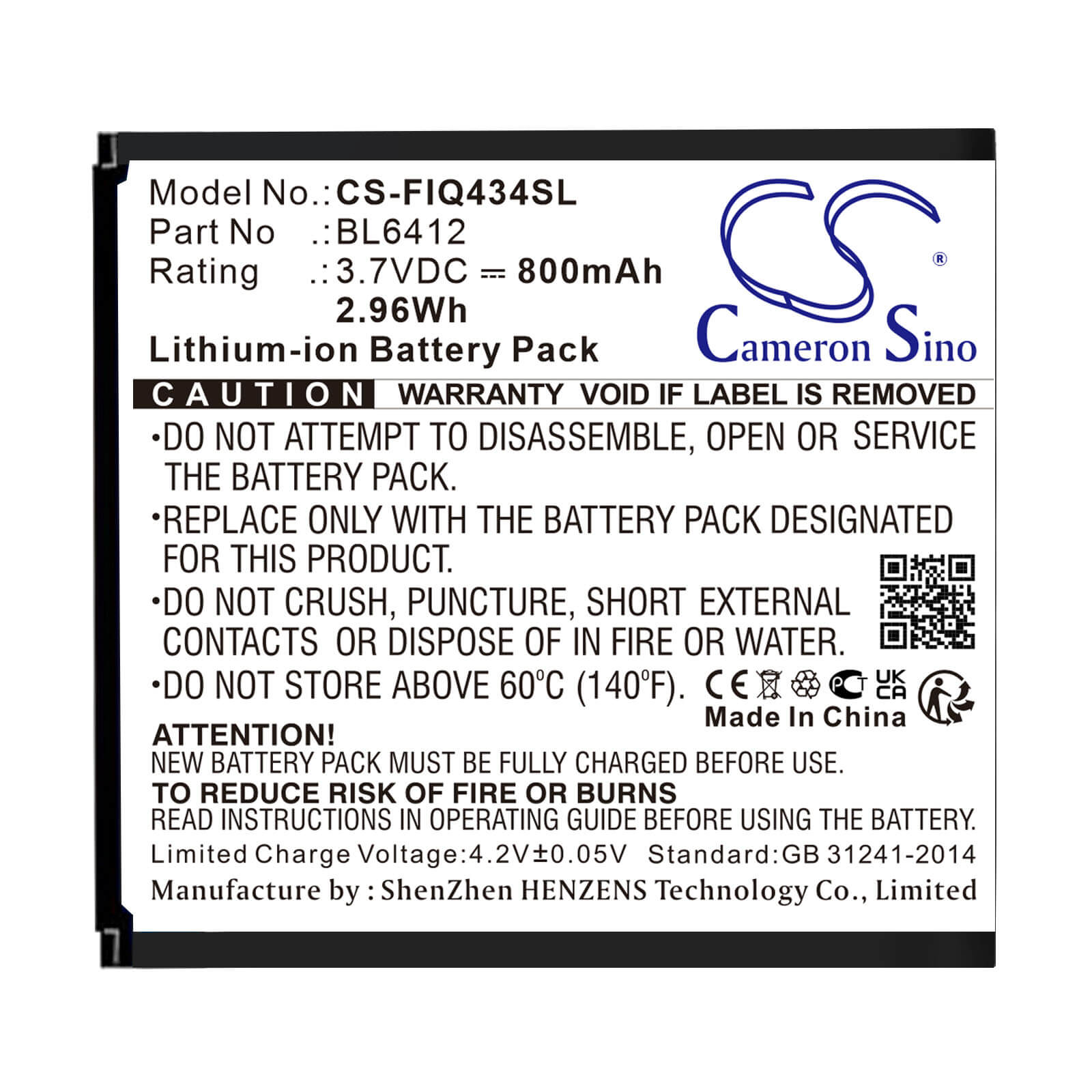 Li-ion Battery fits Fly, era nano 5, iq434 3.7V, 800mAh Mobile & SmartPhone Cameron Sino Technology Limited