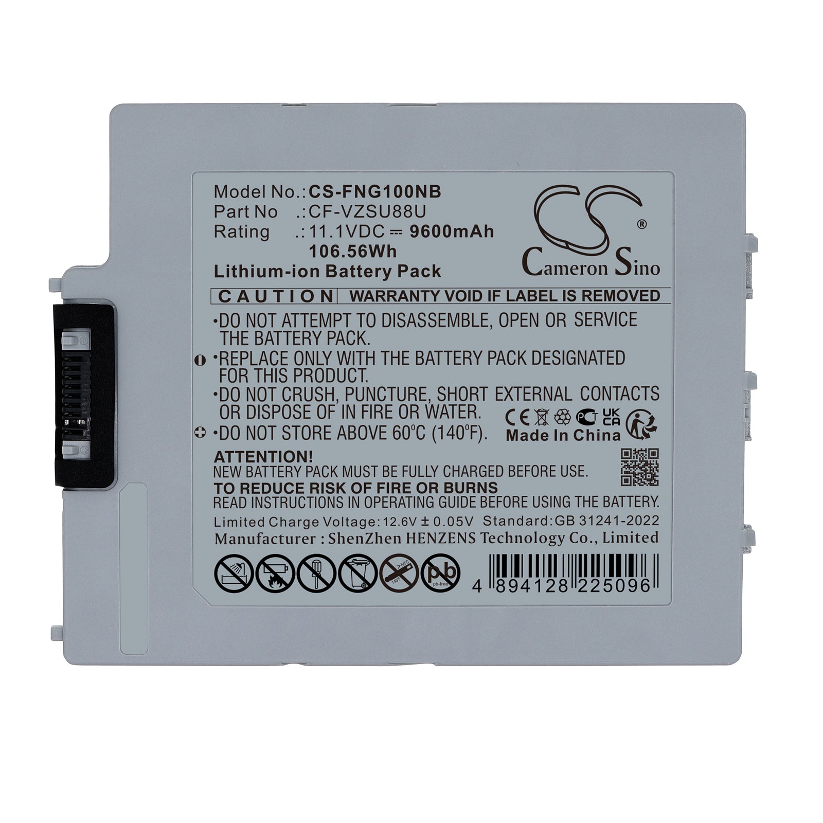 11.1V, Li-ion, 9600mAh, Battery fits Panasonic FZ-G1, Toughbook G1, 106.56Wh Notebook, Laptop Cameron Sino Technology Limited
