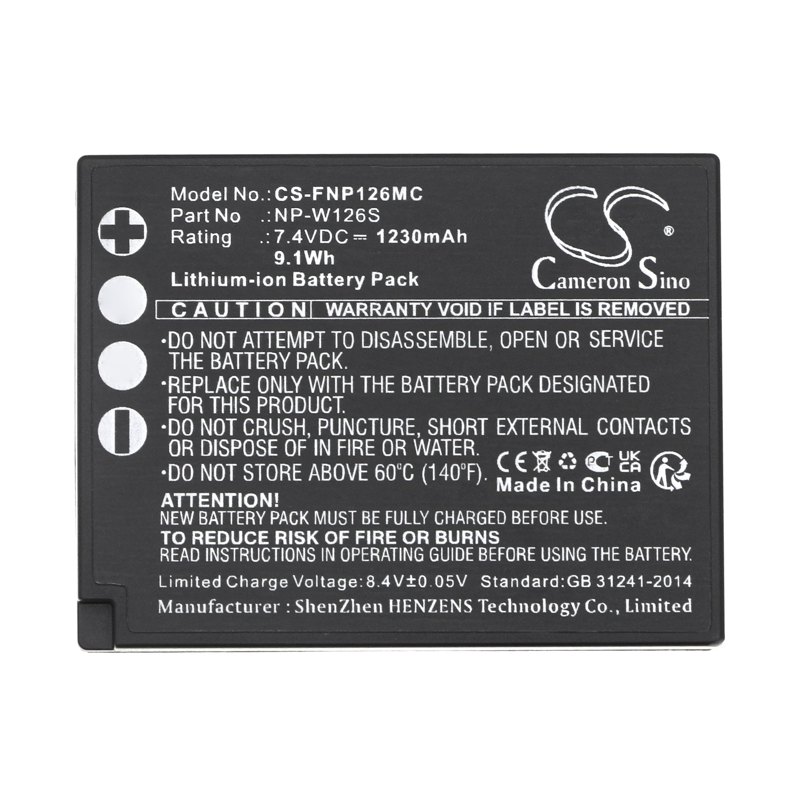 Li-ion, Camera Battery fits Fujifilm Finepix Hs30, Finepix Hs30exr, 7.4V, 1230mAh Camera Cameron Sino Technology Limited