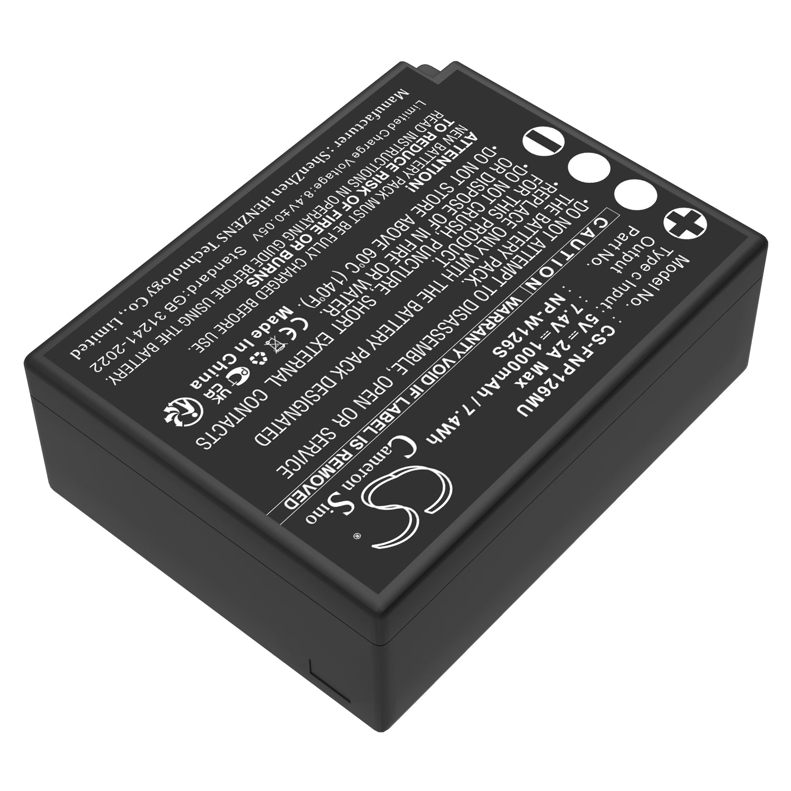 7.4V, Li-ion, 1000mAh, Battery fits Fujifilm FinePix HS30EXR, FinePix HS33EXR, 7.4Wh Camera Cameron Sino Technology Limited