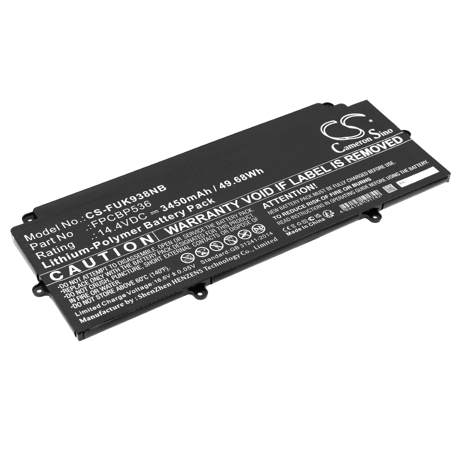 Li-Polymer, Notebook, Laptop Battery fits Fujitsu Lifebook U9310x Vfy Fjintu9310, Lifebook U9310x Vfy Fjintu9310, 14.4V, 3450mAh Notebook, Laptop Cameron Sino Technology Limited