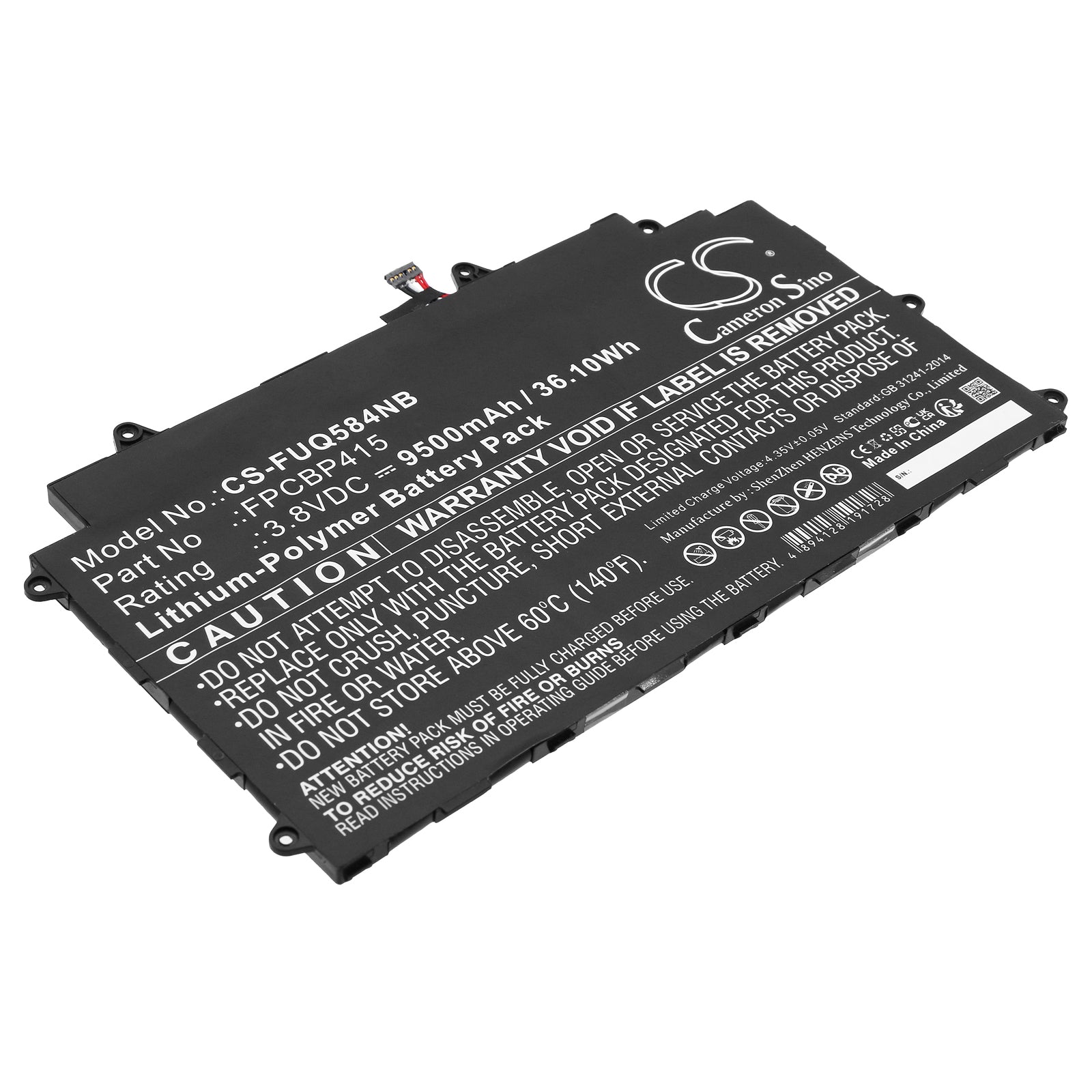 Li-Polymer, Notebook, Laptop Battery fits Fujitsu Stylistic Q584, 3.8V, 9500mAh Notebook, Laptop Cameron Sino Technology Limited