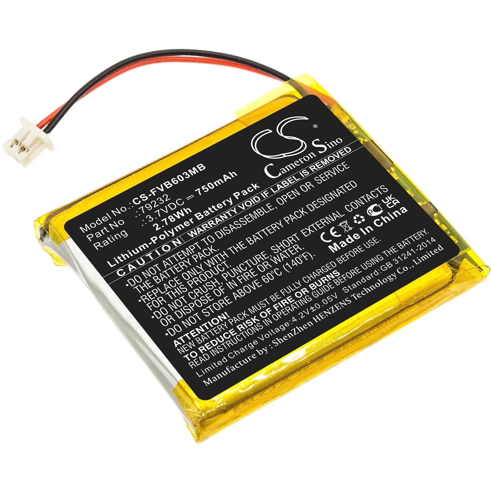 Li-Polymer, BabyPhone Battery fits Floureon Vb601, Vb603, 3.7V, 750mAh BabyPhone Cameron Sino Technology Limited
