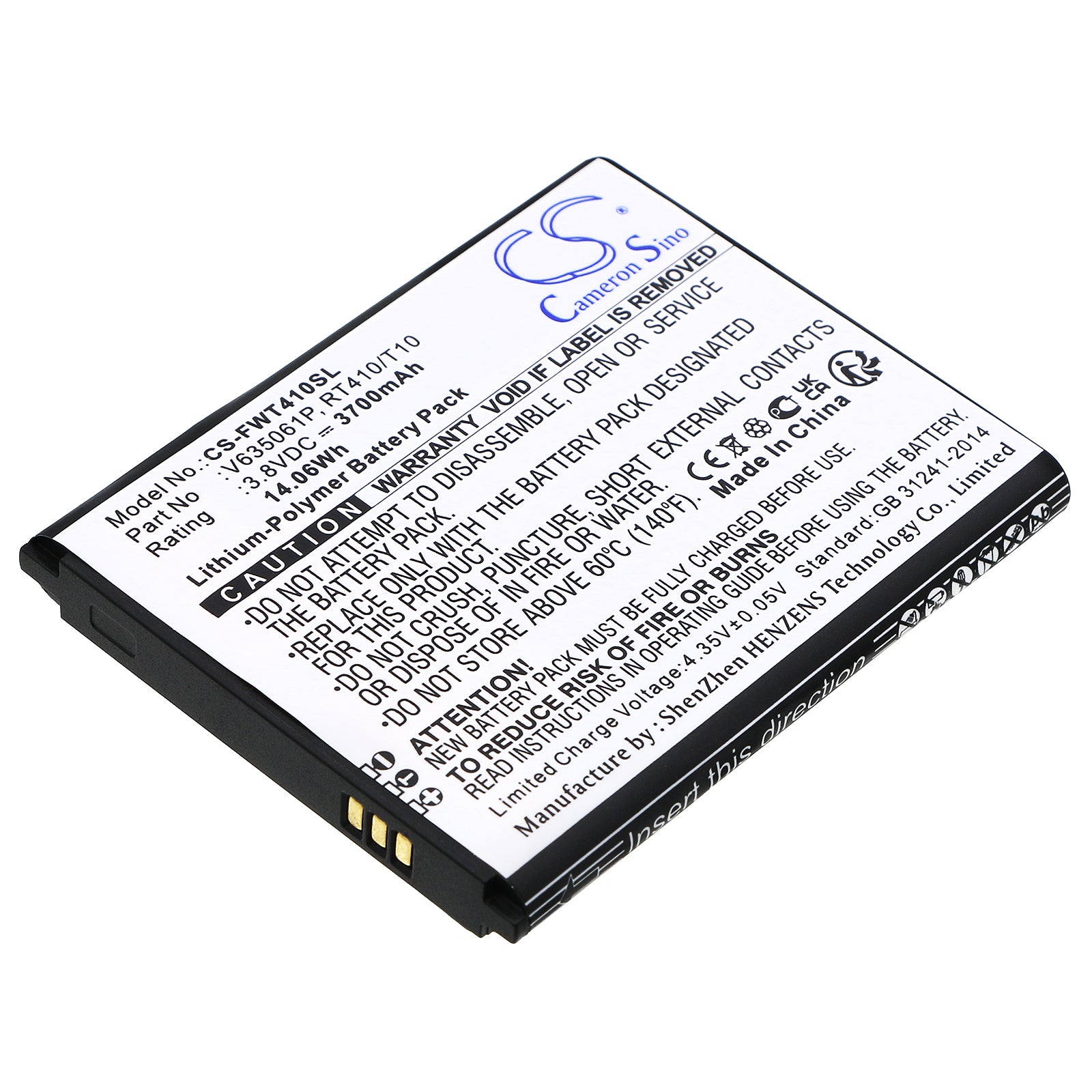 Li-Polymer, Hotspot Battery fits Franklin Wireless Rt410, T10, 3.8V, 3700mAh Hotspot Cameron Sino Technology Limited