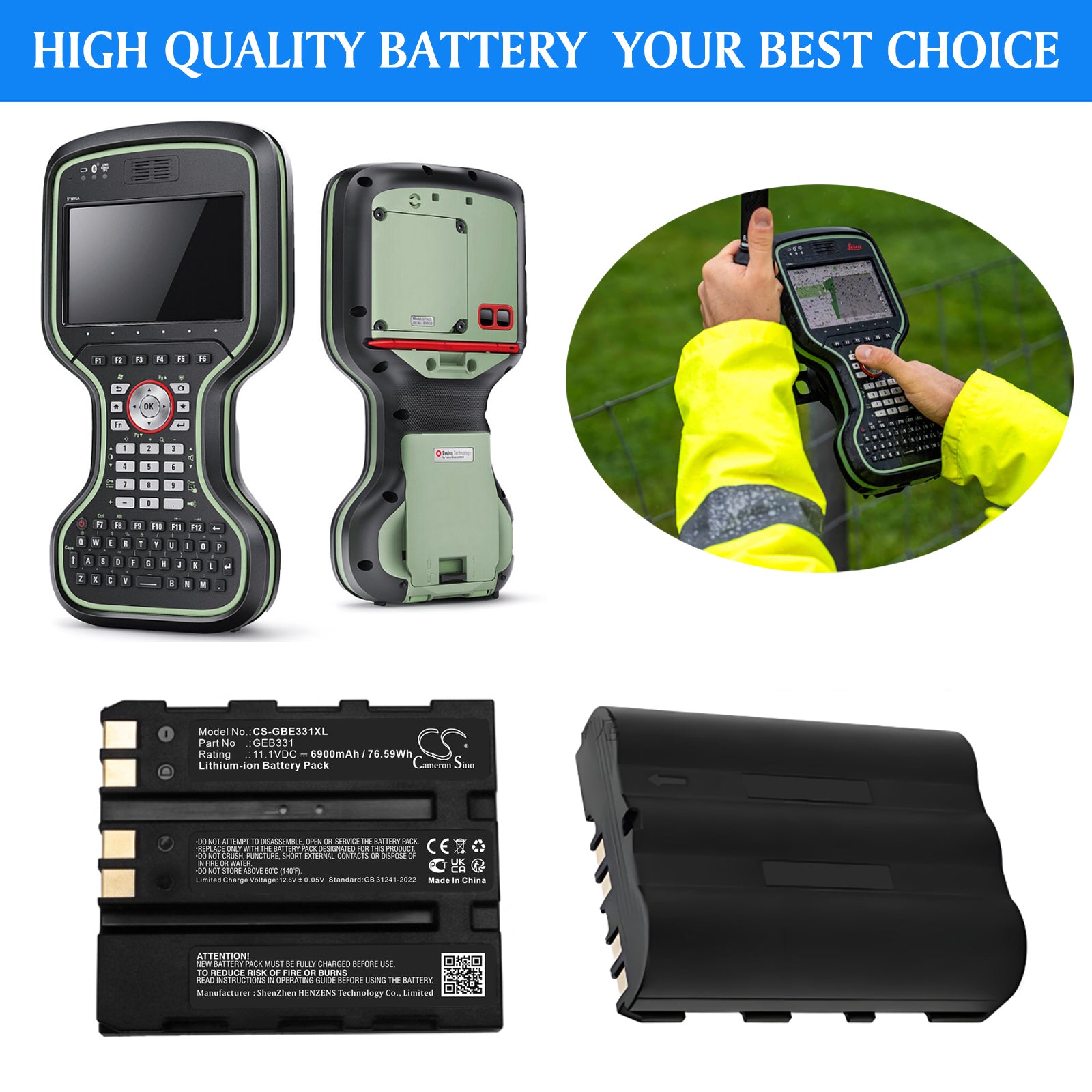 11.1V, Li-ion, 6900mAh, Battery fits Leica CS20, CS20 Controller, 76.59Wh Equipment, Survey, Test Cameron Sino Technology Limited
