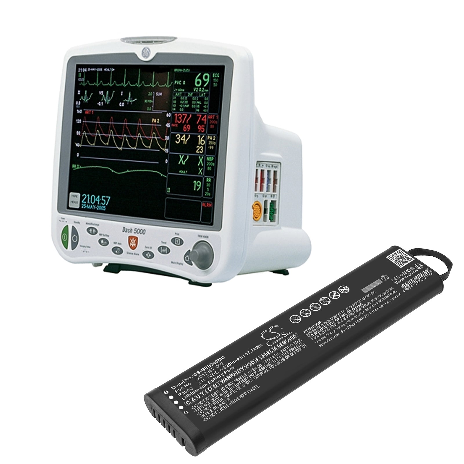 11.1V, Li-ion, 5200mAh, Battery fits GE B20 Healthcare, B30 Healthcare, 57.72Wh Medical Cameron Sino Technology Limited