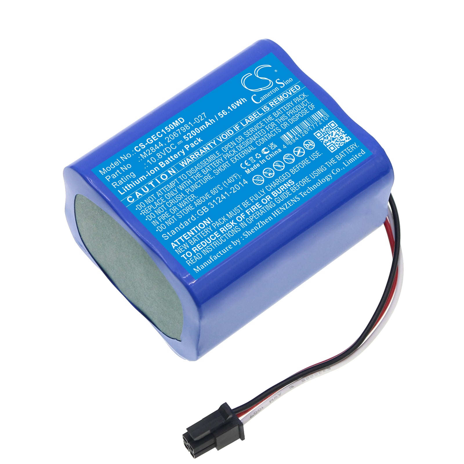 Li-ion, Medical Battery fits Ge Carescape Vc150 Vital Sign Mon, Moniteur Carescape Dinamap Vc1, 10.8V, 5200mAh Medical Cameron Sino Technology Limited