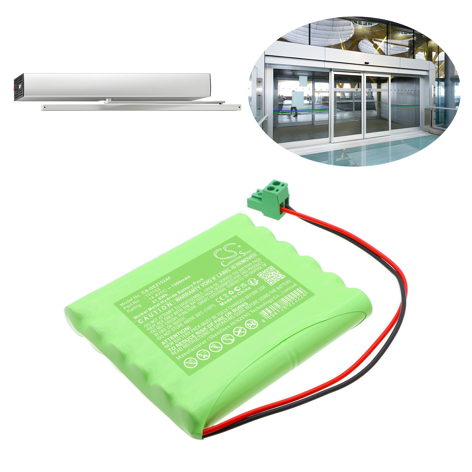 14.4V, Ni-MH, 1500mAh, Battery fits GEZE Ecconodrive EL, 21.6Wh Automatic Doors Cameron Sino Technology Limited