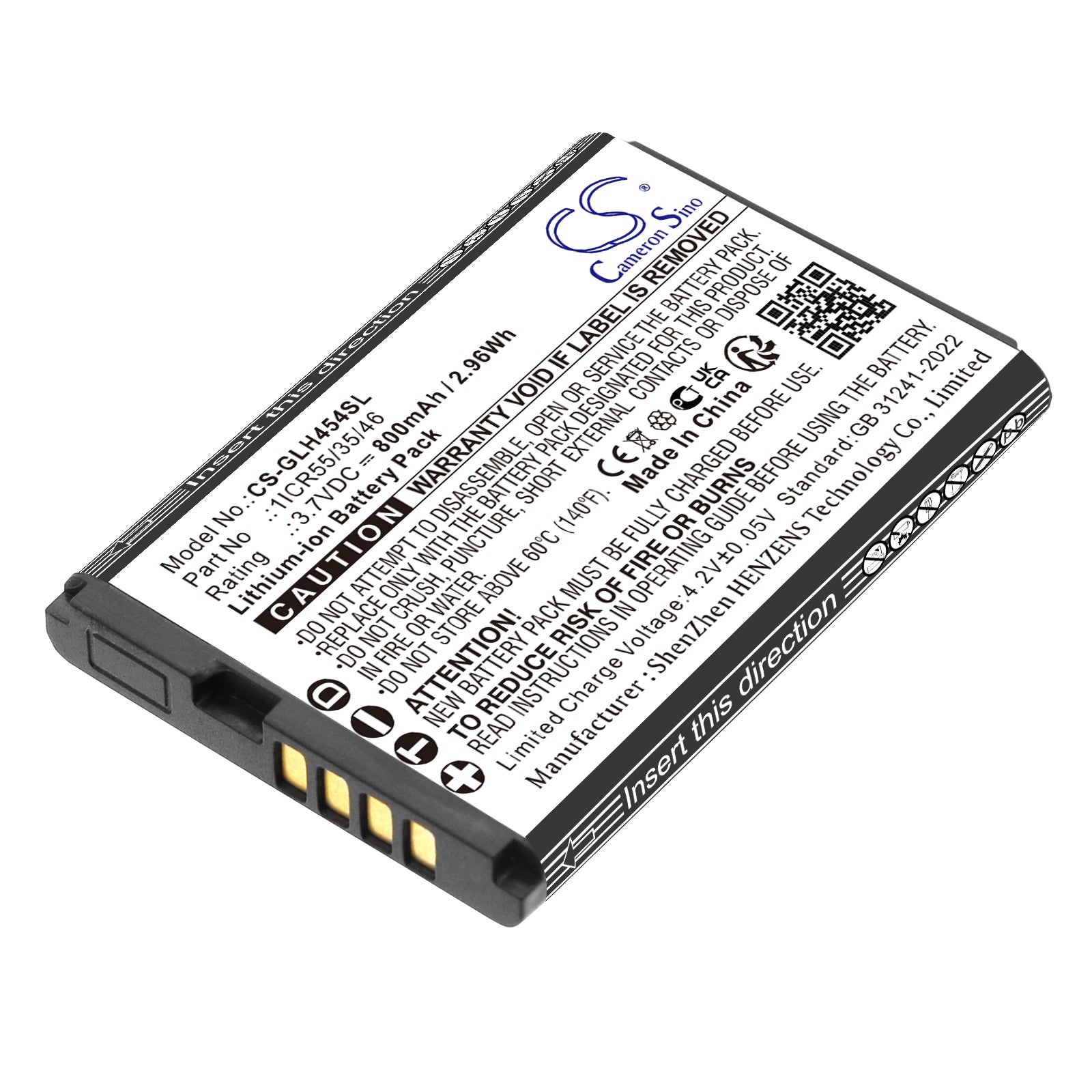 3.7V, Li-ion, 800mAh, Battery fits GEOSPACE GSB-LHR, Line Health Recorder, 2.96Wh Equipment, Survey, Test Cameron Sino Technology Limited