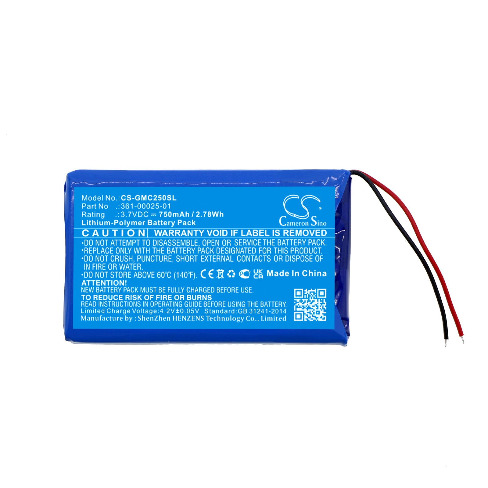 Li-Polymer, Dashcam Battery fits Garmin Dashcam 25, 3.7V, 750mAh Dashcam Cameron Sino Technology Limited