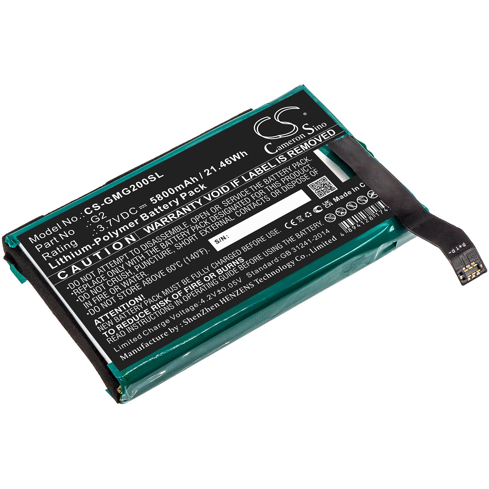 Li-Polymer, Hotspot Battery fits Glocalme G2, 3.7V, 5800mAh Hotspot Cameron Sino Technology Limited