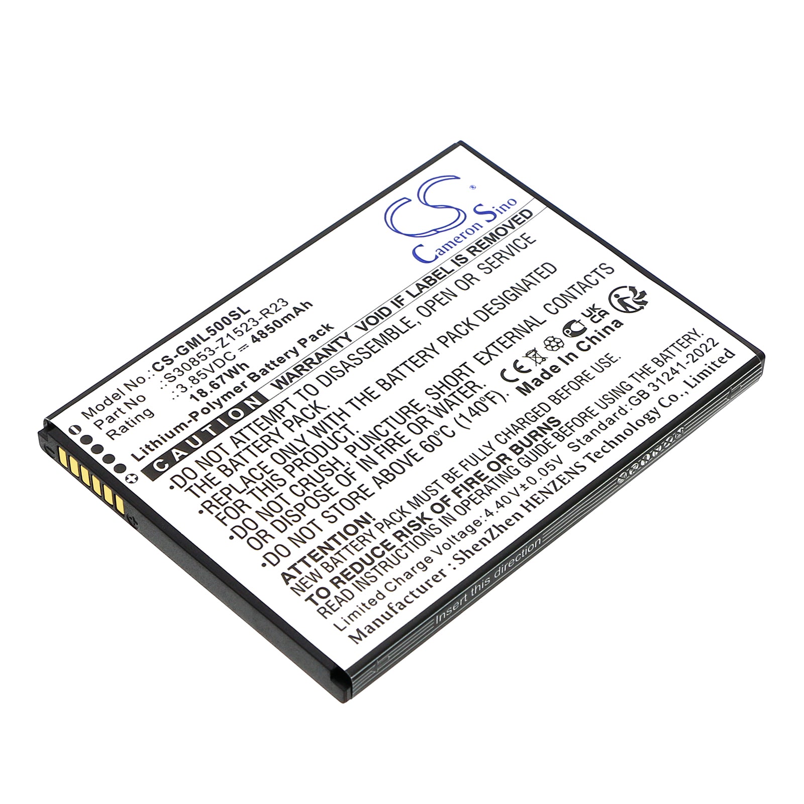 3.85V, Li-Polymer, 4850mAh, Battery fits Gigaset GS5, GS5 Lite, 18.67Wh Mobile, SmartPhone Cameron Sino Technology Limited