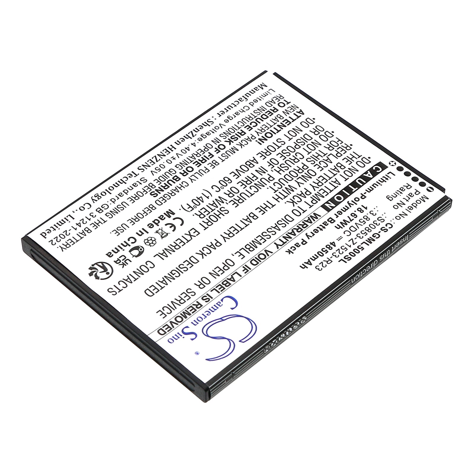 3.85V, Li-Polymer, 4850mAh, Battery fits Gigaset GS5, GS5 Lite, 18.67Wh Mobile, SmartPhone Cameron Sino Technology Limited