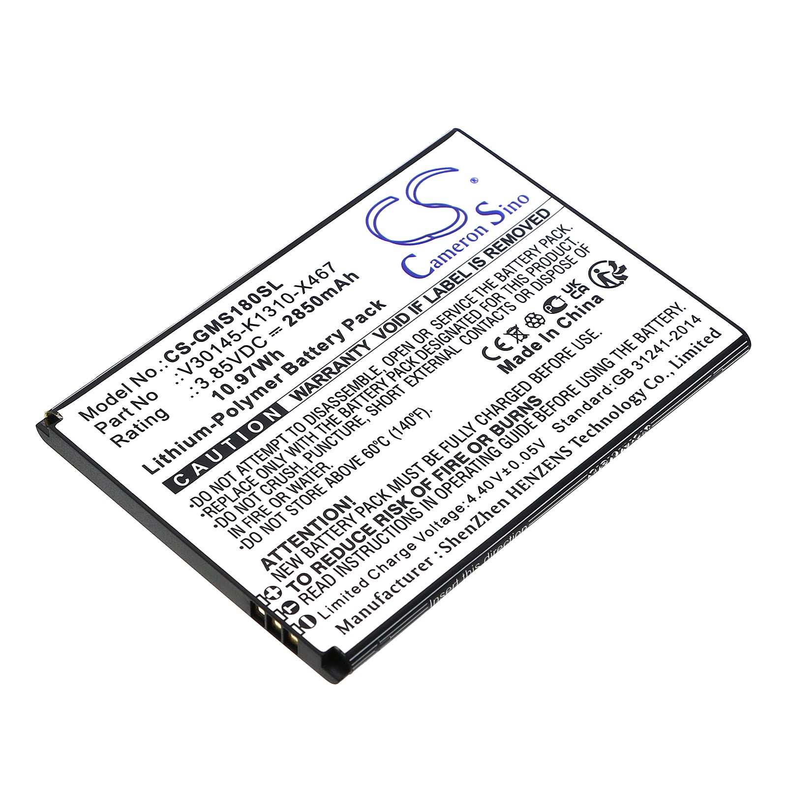 Li-Polymer, Mobile, SmartPhone Battery fits Gigaset Gs180, 3.85V, 2850mAh Mobile, SmartPhone Cameron Sino Technology Limited