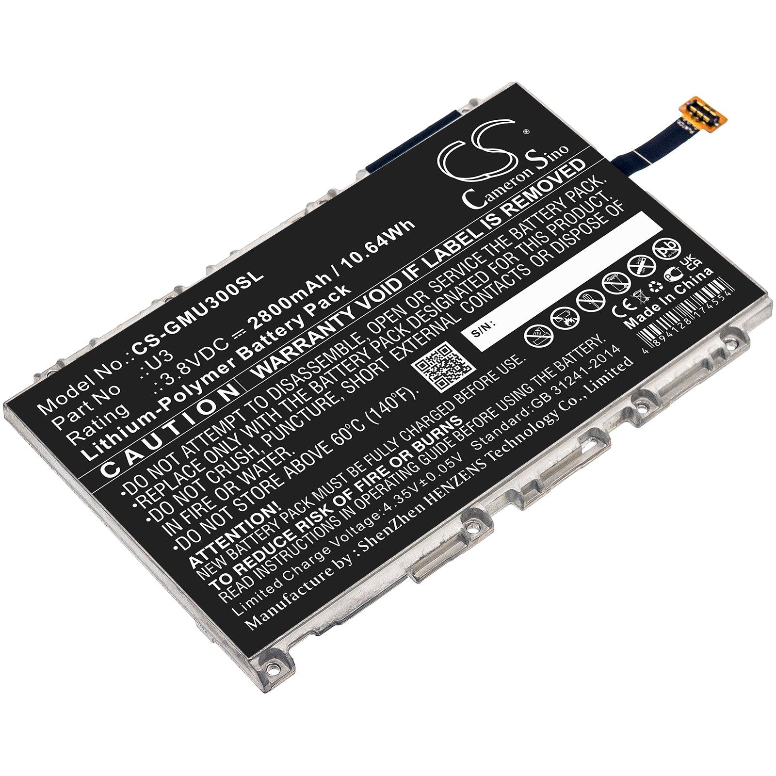 Li-Polymer, Hotspot Battery fits Glocalme Glmu19a02w, U3, 3.8V, 2800mAh Hotspot Cameron Sino Technology Limited