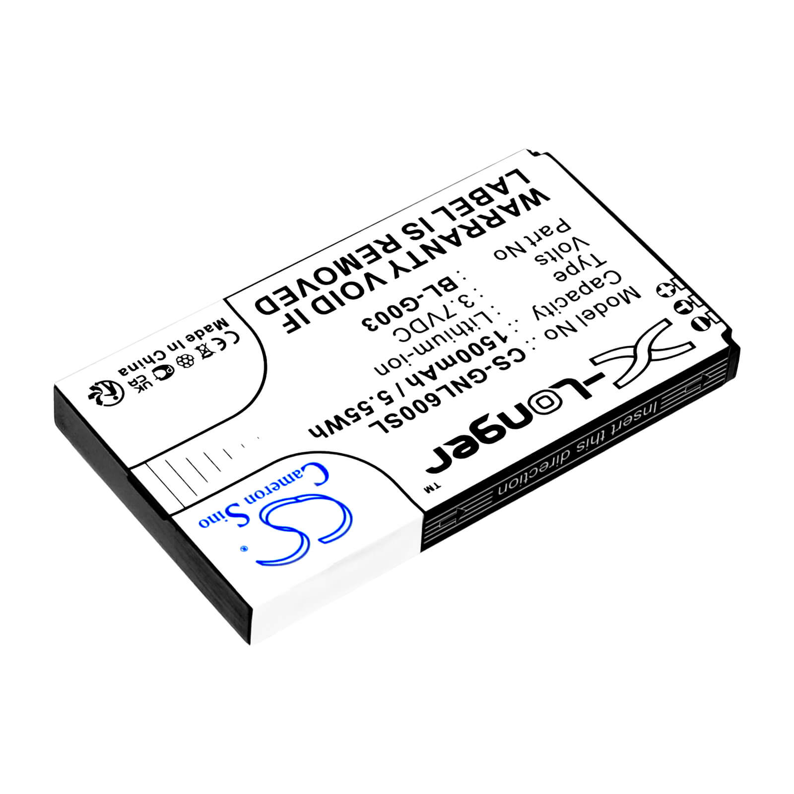 Li-ion Battery fits Gionee, l600, l601, td100 3.7V, 1800mAh Mobile & SmartPhone Cameron Sino Technology Limited