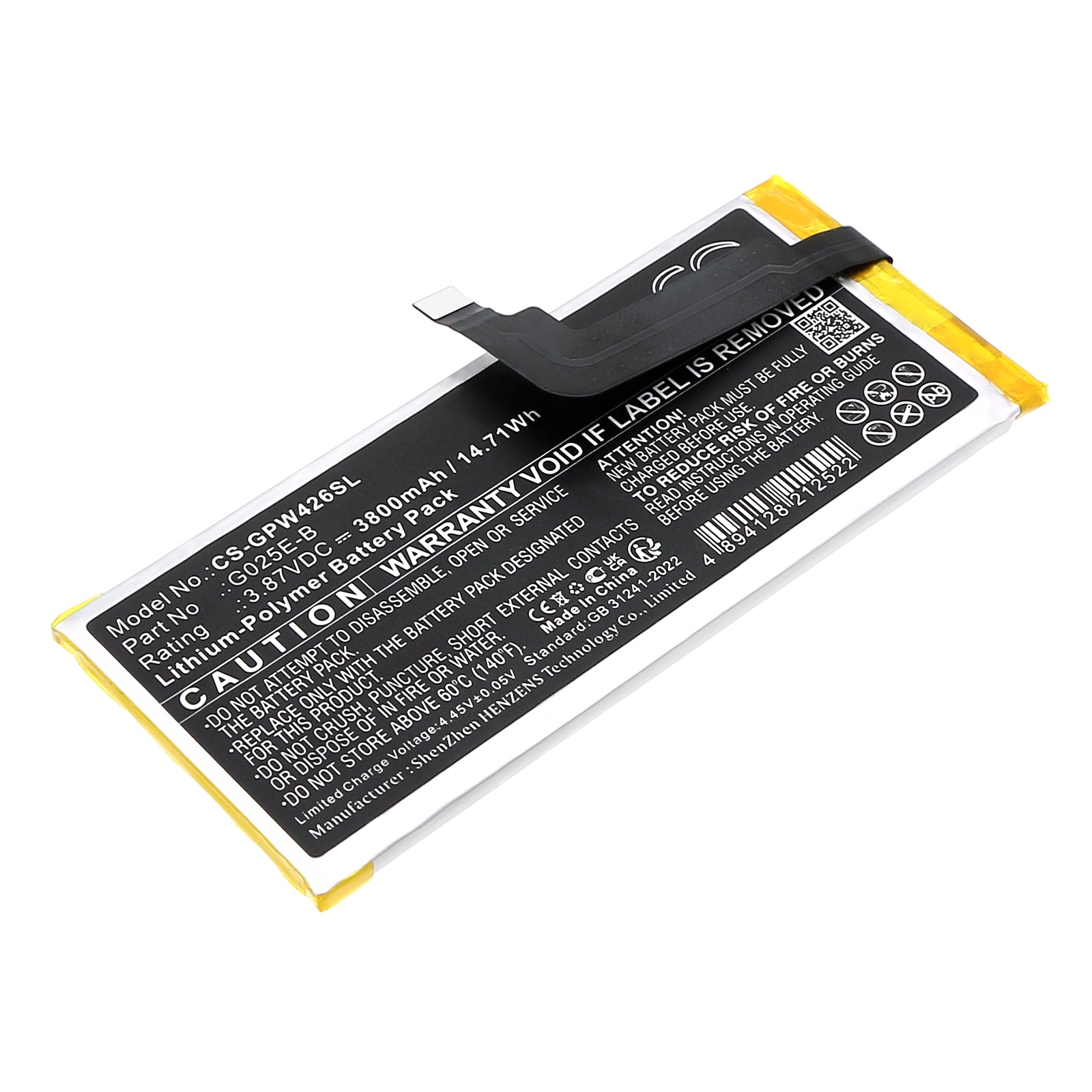 3.87V, Li-Polymer, 3800mAh, Battery fits Google G025E, G025H, 14.71Wh Mobile, SmartPhone Cameron Sino Technology Limited