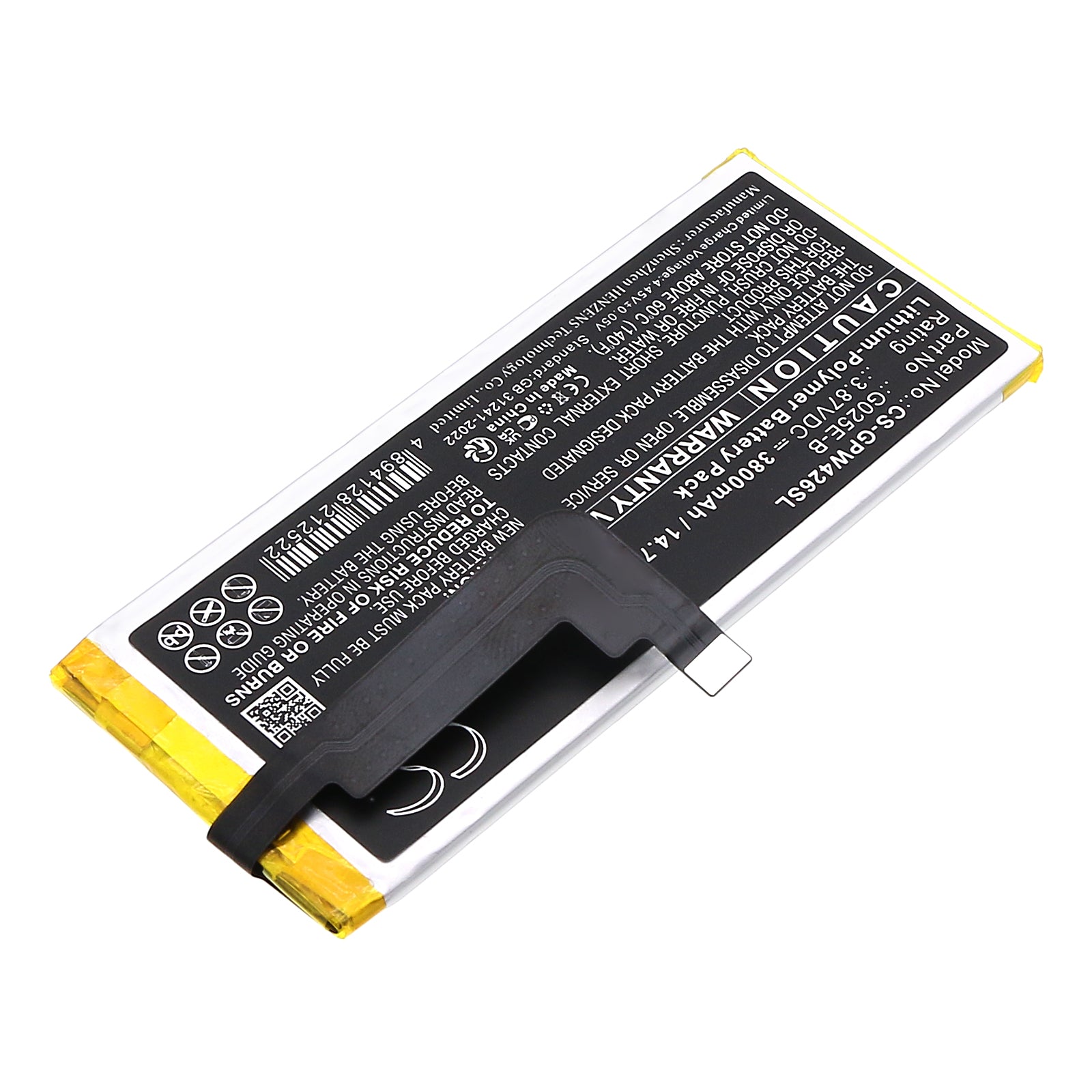 3.87V, Li-Polymer, 3800mAh, Battery fits Google G025E, G025H, 14.71Wh Mobile, SmartPhone Cameron Sino Technology Limited