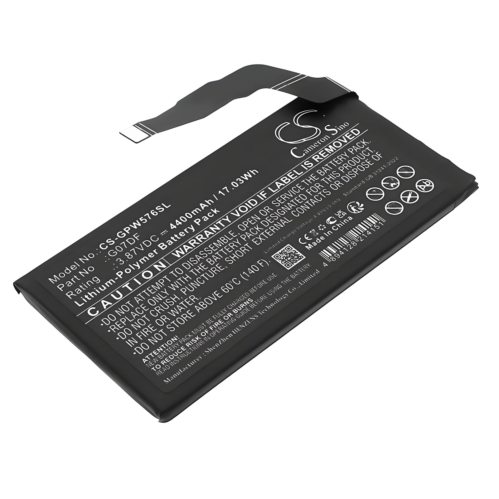 3.87V, Li-Polymer, 4400mAh, Battery fits Google G576D, G6GPR, 17.03Wh Mobile, SmartPhone Cameron Sino Technology Limited