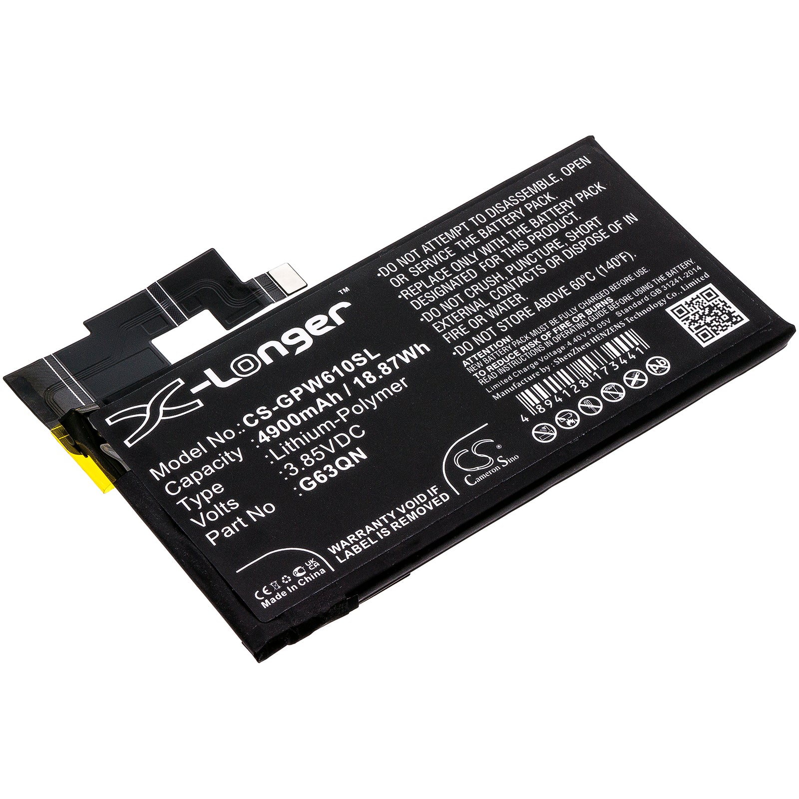 Li-Polymer, Mobile, SmartPhone Battery fits Google G8vou, Gf5kq, 3.85V, 4900mAh Mobile, SmartPhone Cameron Sino Technology Limited