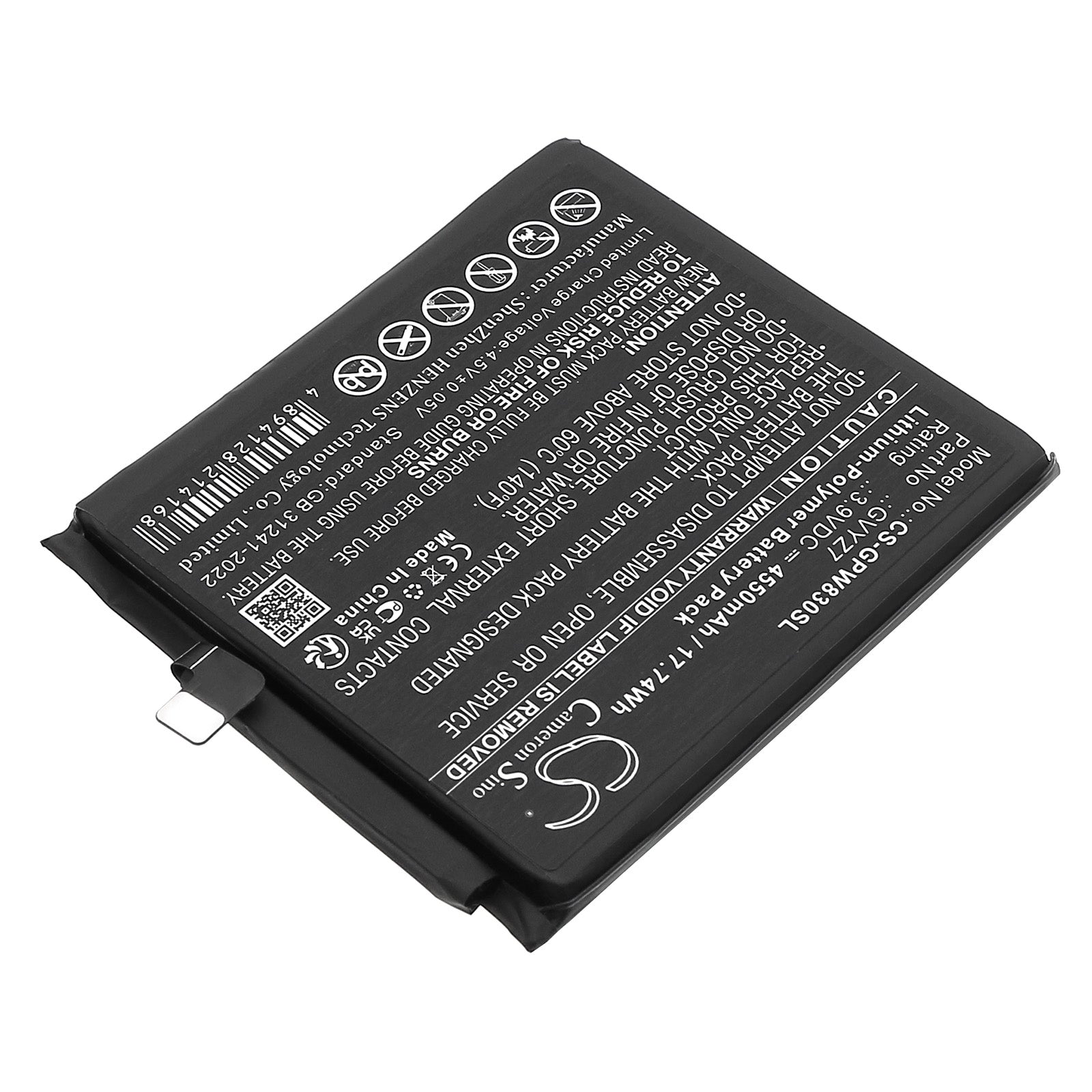 3.9V, Li-Polymer, 4550mAh, Battery fits Google GEC77, GR83Y, 17.75Wh Mobile, SmartPhone Cameron Sino Technology Limited