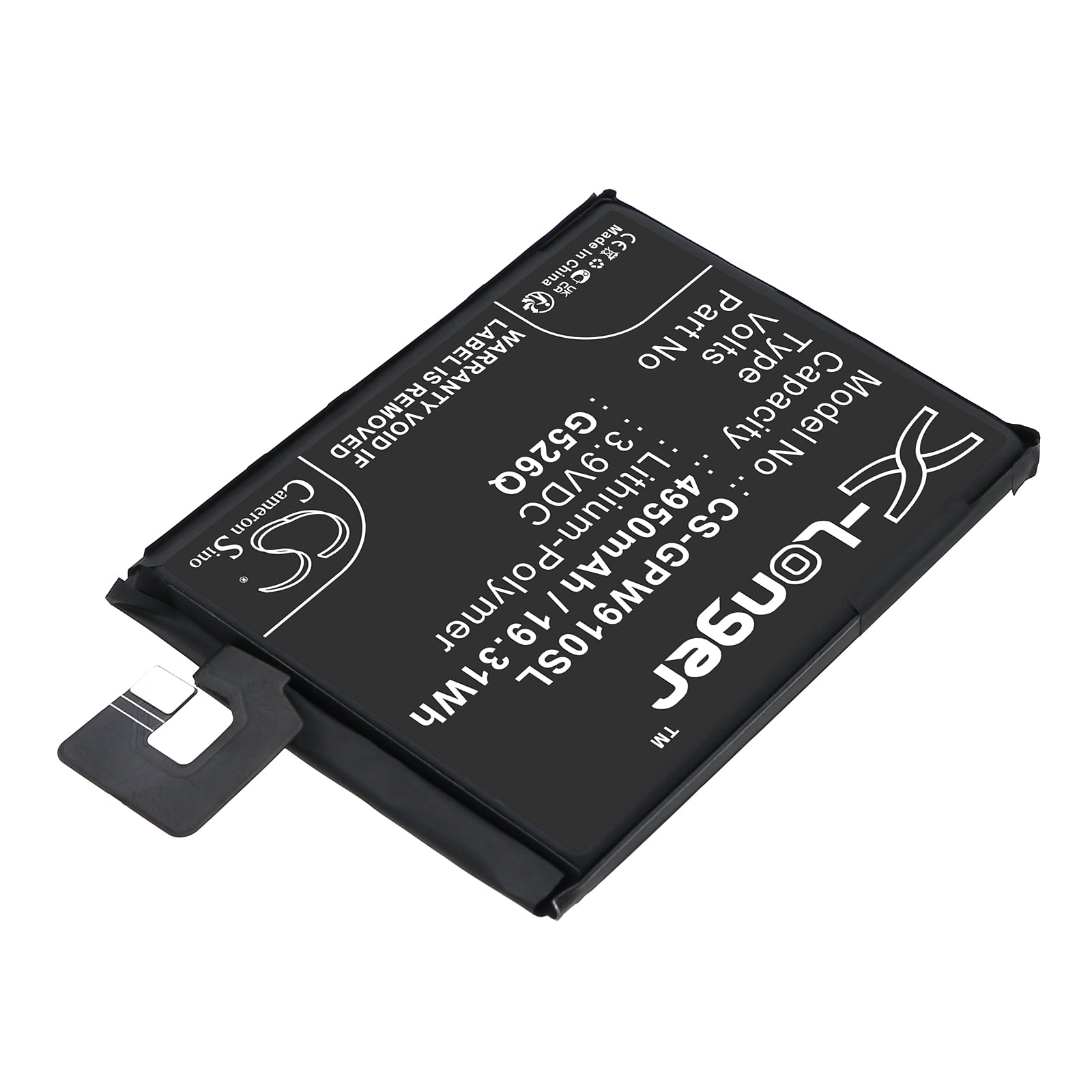 3.9V, Li-Polymer, 4950mAh, Battery fits Google G3Y12, GTF7P, 19.31Wh Mobile, SmartPhone Cameron Sino Technology Limited