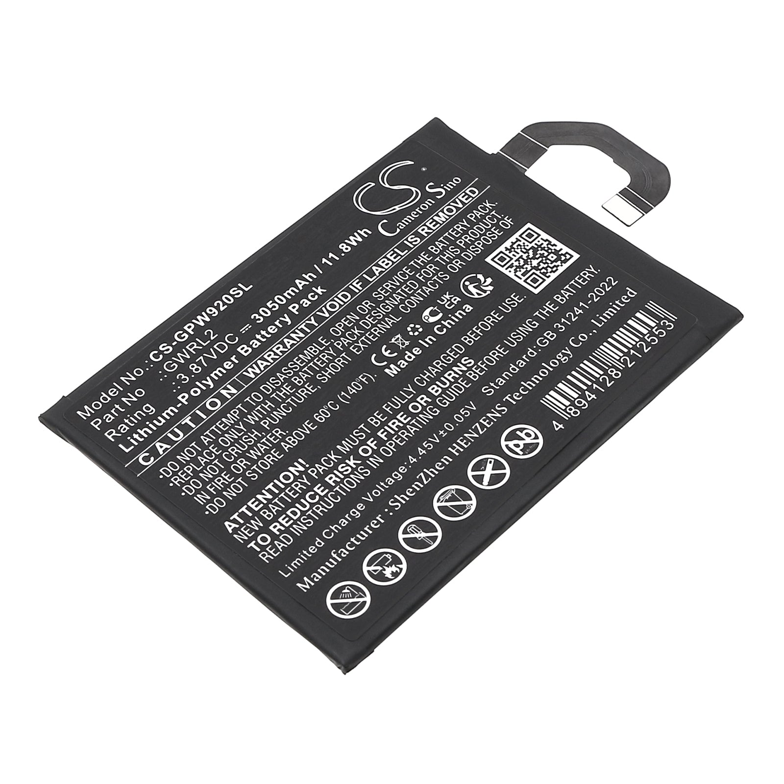 3.87V, Li-Polymer, 3050mAh, Battery fits Google GC15S, GGH2X, 11.8Wh Mobile, SmartPhone Cameron Sino Technology Limited