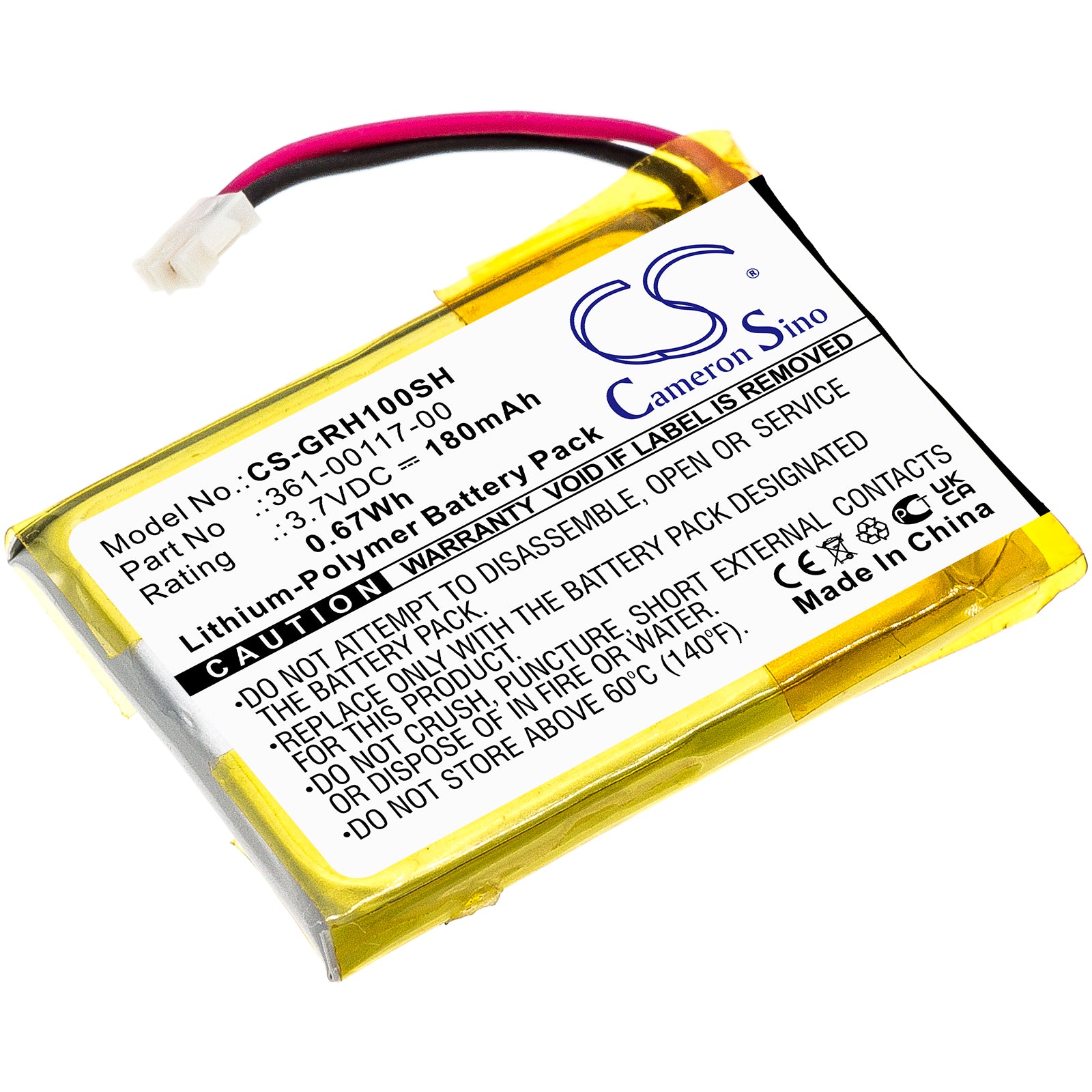 Li-Polymer, Smartwatch Battery fits Garmin Approach S10, Approach S20, 3.7V, 180mAh Smartwatch Cameron Sino Technology Limited