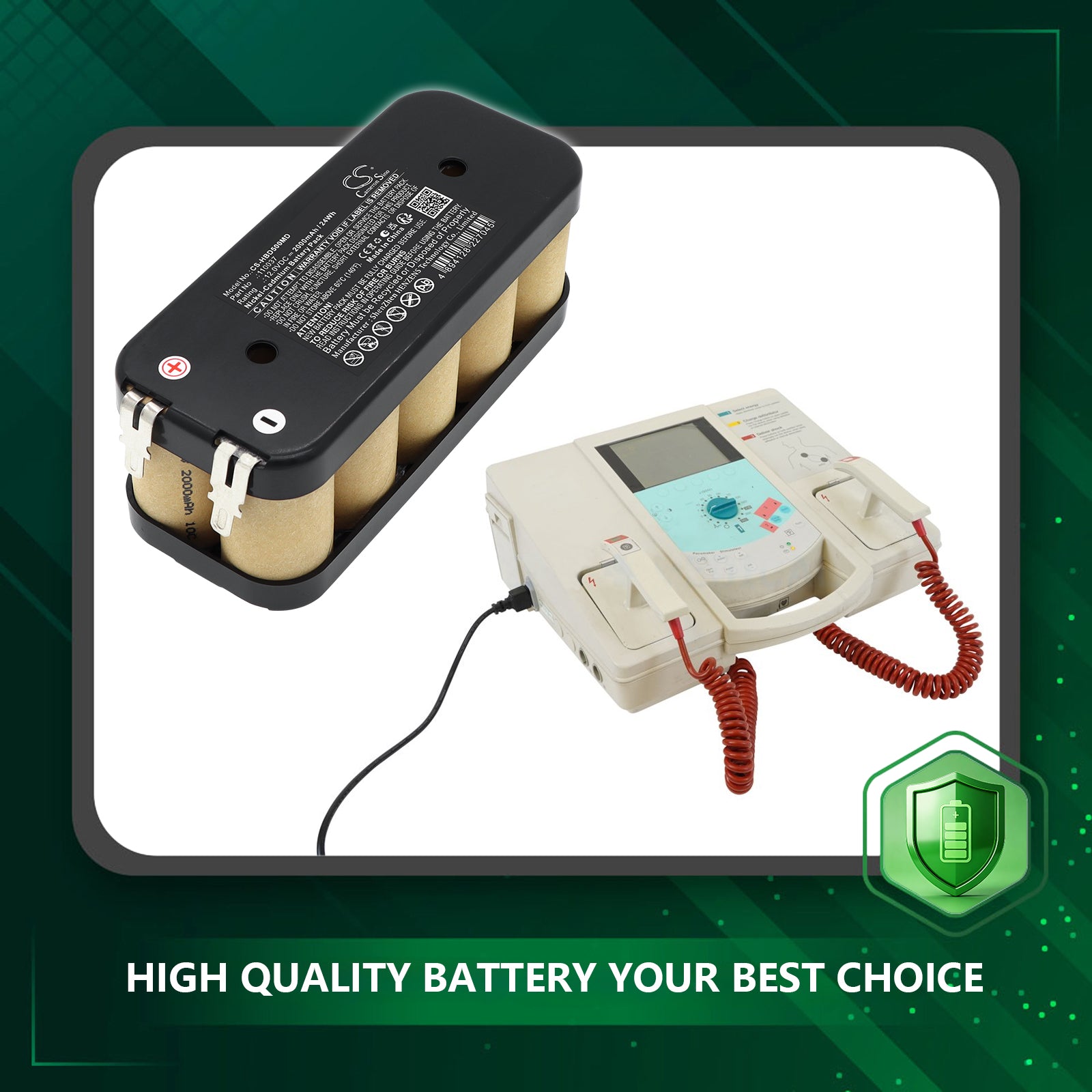 12V, Ni-CD, 2000mAh, Battery fits Hellige defibrillator Defiport NB, Defiscope M | Phillips BD500, 24Wh Medical Cameron Sino Technology Limited