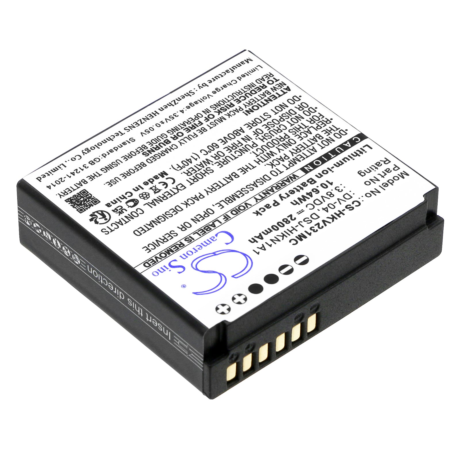 Li-ion, Body Camera Battery fits Hikvision Dsj-hikn1a1, Ds-mh1310-n1, 3.8V, 2800mAh Body Camera Cameron Sino Technology Limited