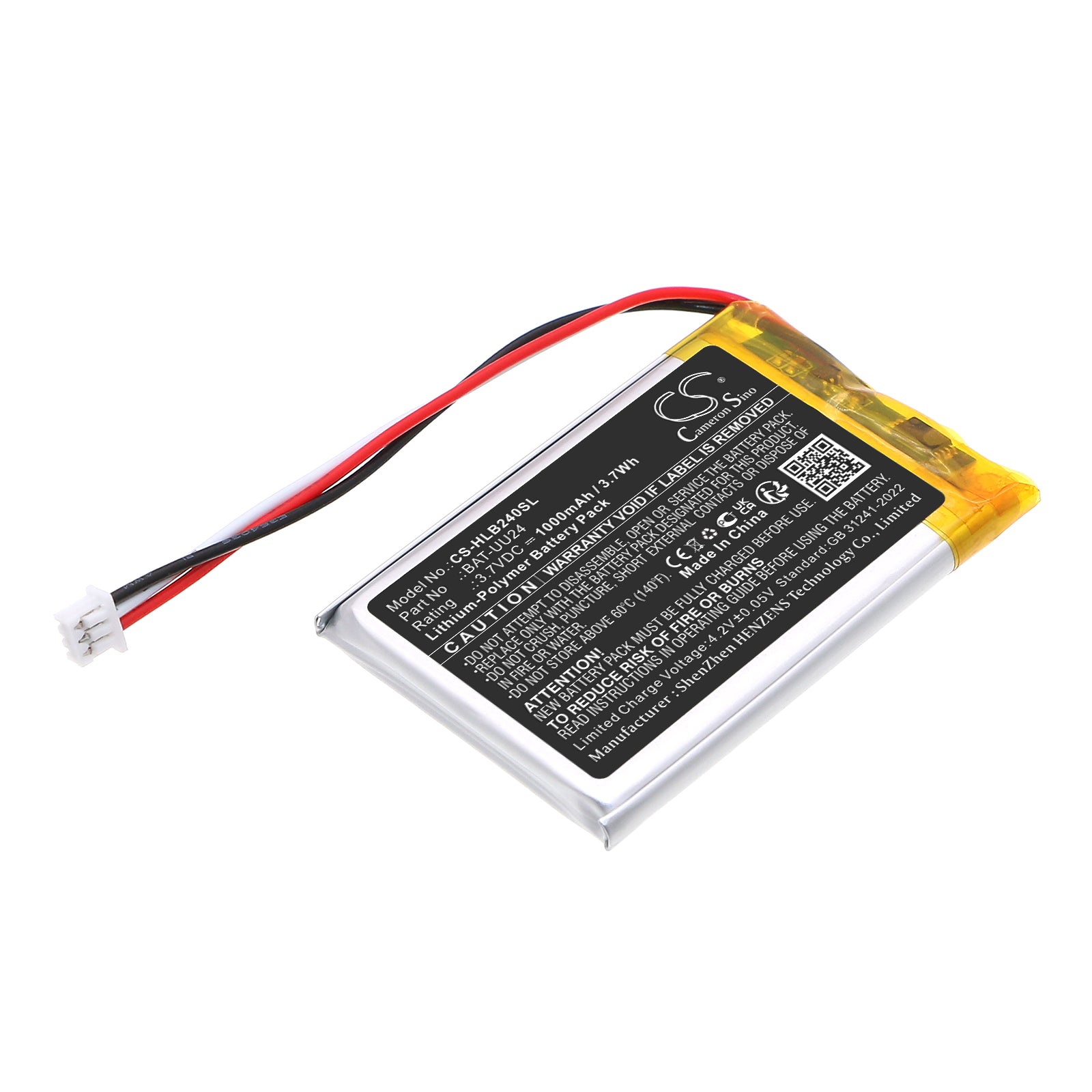 3.7V, Li-Polymer, 1000mAh, Battery fits HelloBaby Dragon Touch E40, HB24, 3.7Wh BabyPhone Cameron Sino Technology Limited