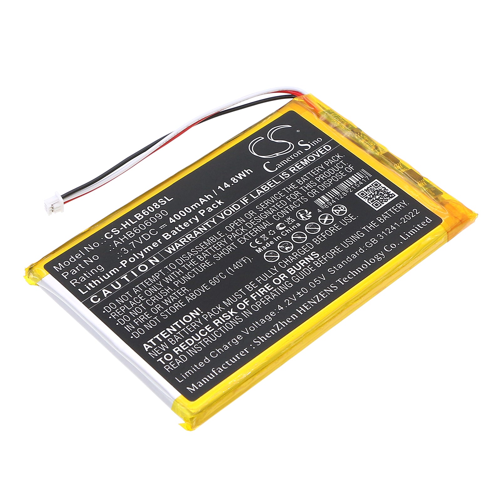 3.7V, Li-Polymer, 4000mAh, Battery fits HelloBaby HB6081 Video Baby Monitor, 14.8Wh BabyPhone Cameron Sino Technology Limited