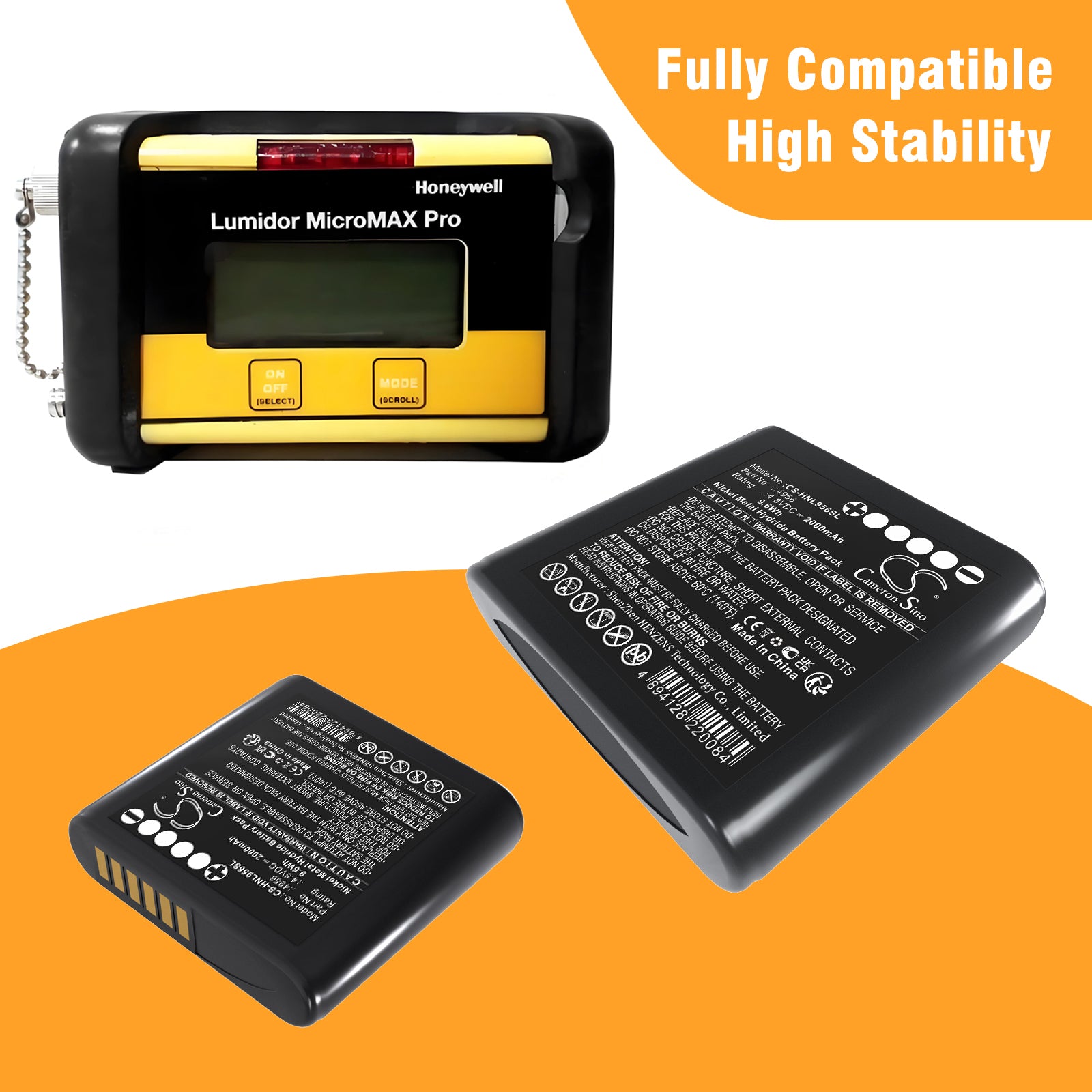 4.8V, Ni-MH, 2000mAh, Battery fits Honeywell Lumidor Micromax Plus, Micromax pro, 9.6Wh Equipment, Survey, Test Cameron Sino Technology Limited