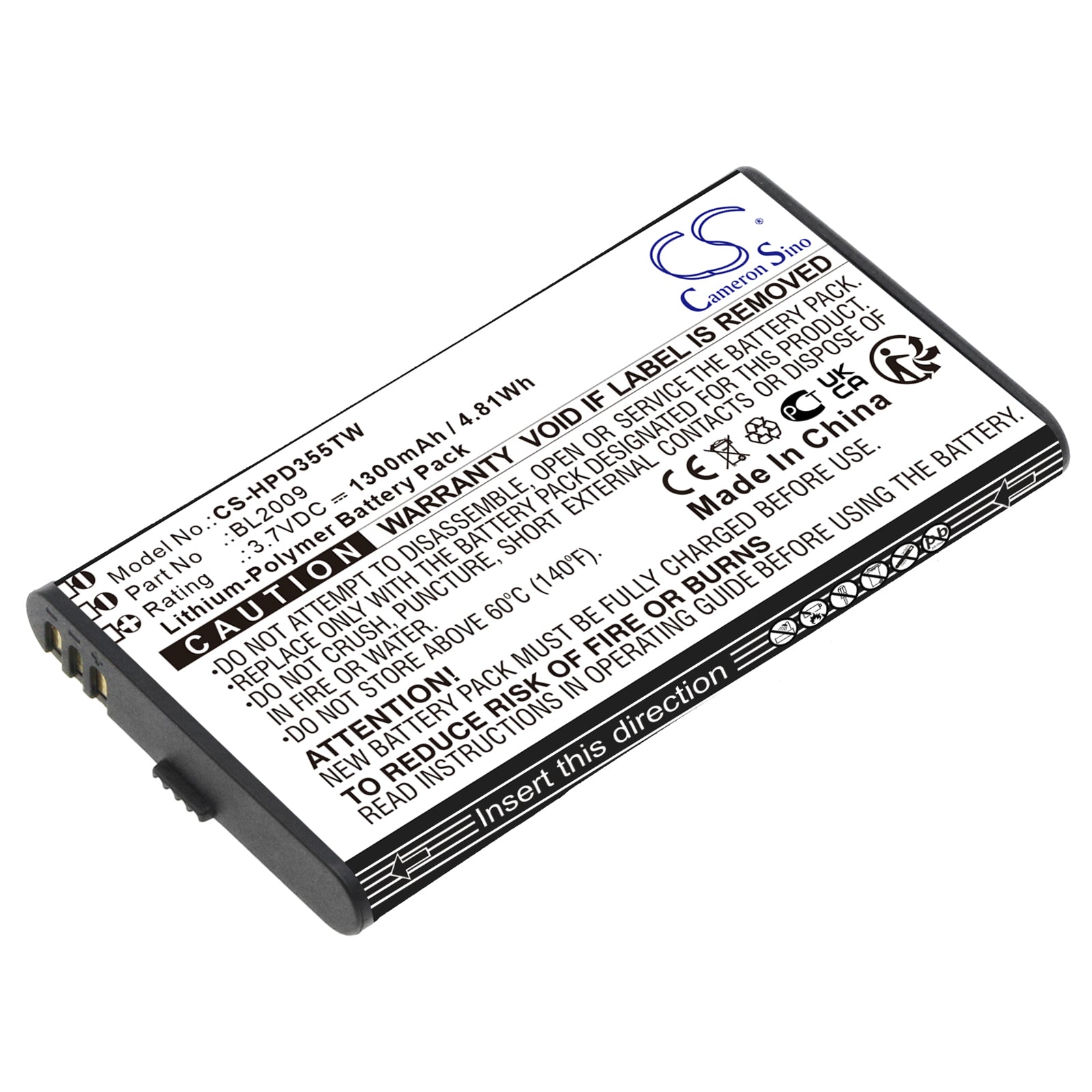 Li-Polymer, Two-Way Radio Battery fits Hytera Pd355, Pd362i, 3.7V, 1300mAh Two-Way Radio Cameron Sino Technology Limited