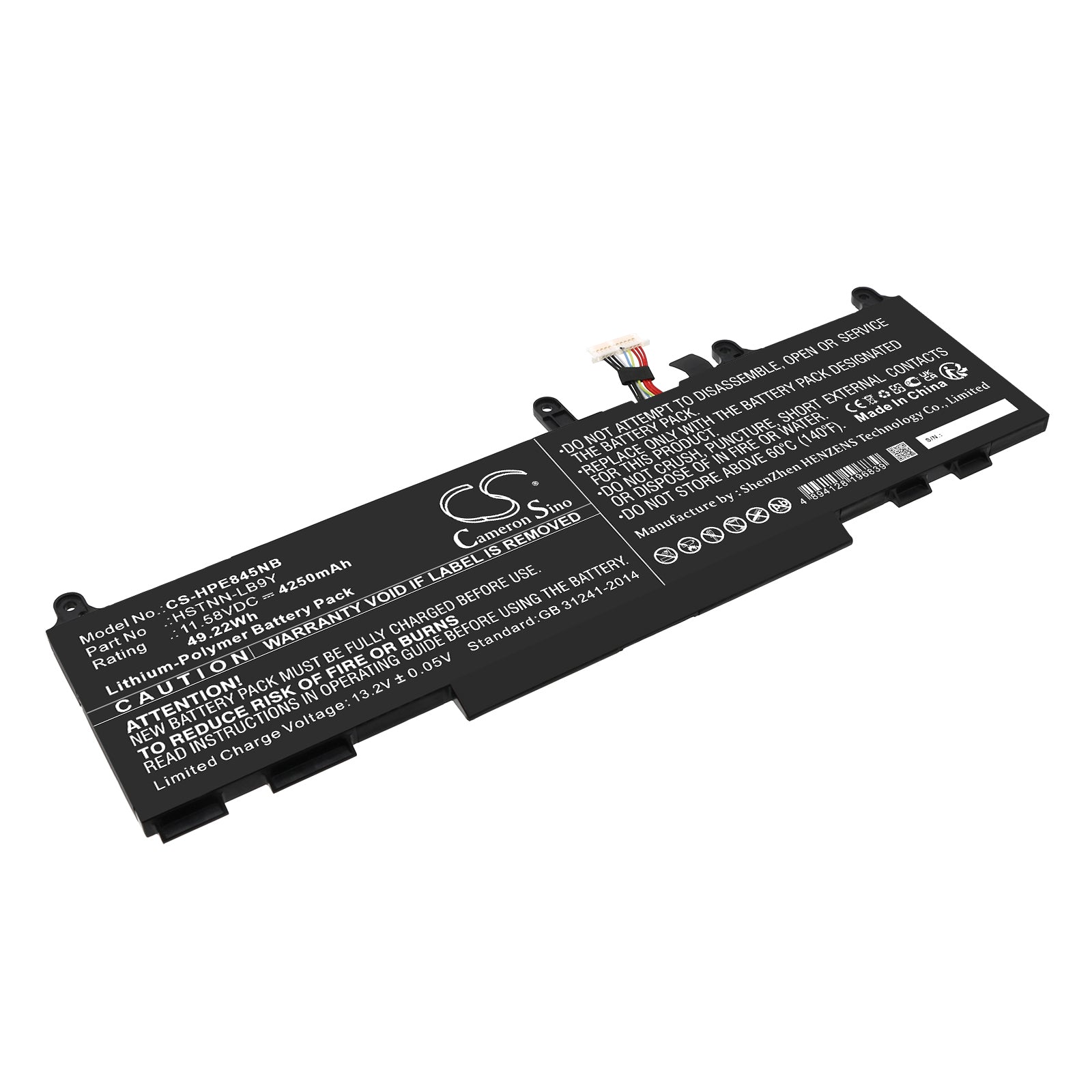 Li-Polymer, Notebook, Laptop Battery fits Hp Elitebook 1040 G9 4b923av, Elitebook 1040 G9 4b925av, 11.58V, 4250mAh Notebook, Laptop Cameron Sino Technology Limited