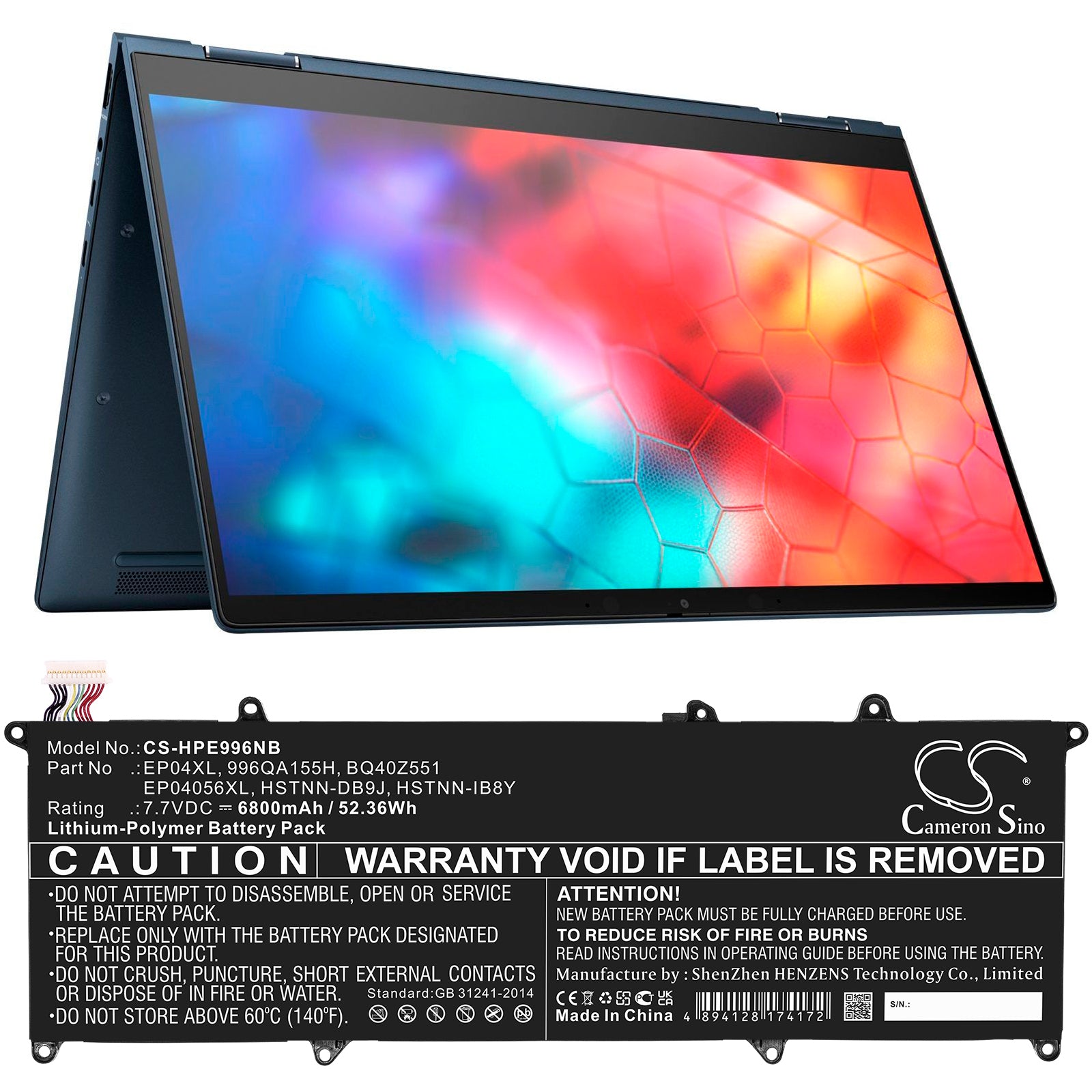 Li-Polymer, Notebook, Laptop Battery fits Hp Elite Dragonfly G1, Elite Dragonfly G2, 7.7V, 6800mAh Notebook, Laptop Cameron Sino Technology Limited