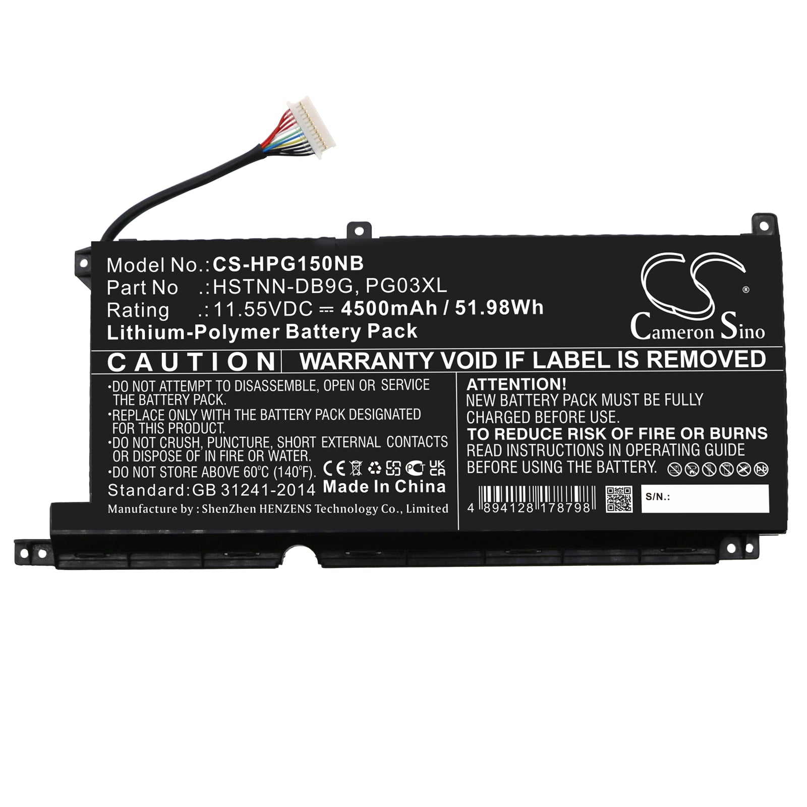Li-Polymer, Notebook, Laptop Battery fits Hp Gaming Pavilion 15-dk0001ne, Gaming Pavilion 15-dk0009ng, 11.55V, 4500mAh Notebook, Laptop Cameron Sino Technology Limited
