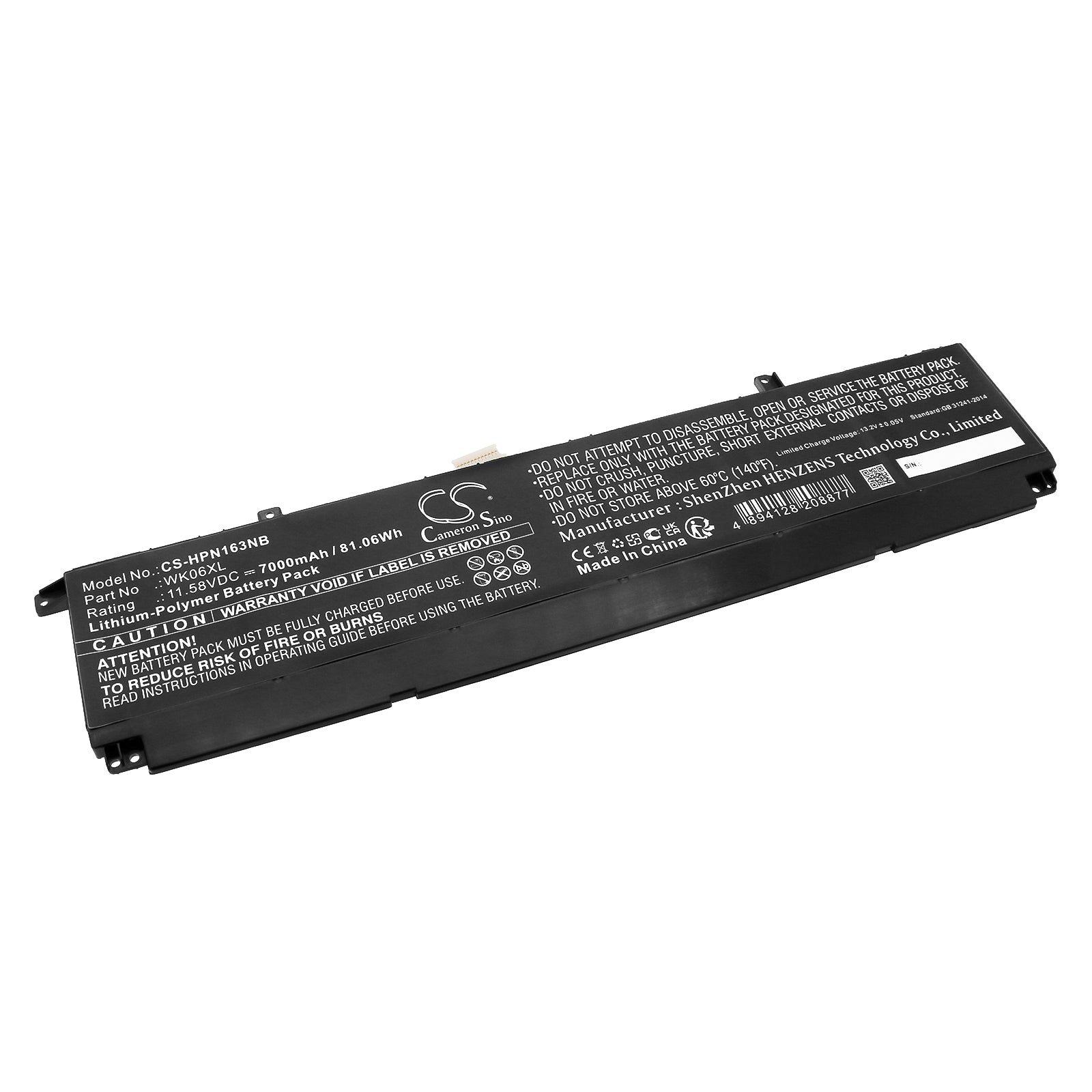 Li-Polymer, Notebook, Laptop Battery fits Hp Omen 16-k0000ne, Omen 16-k0000nh, 11.58V, 7000mAh Notebook, Laptop Cameron Sino Technology Limited