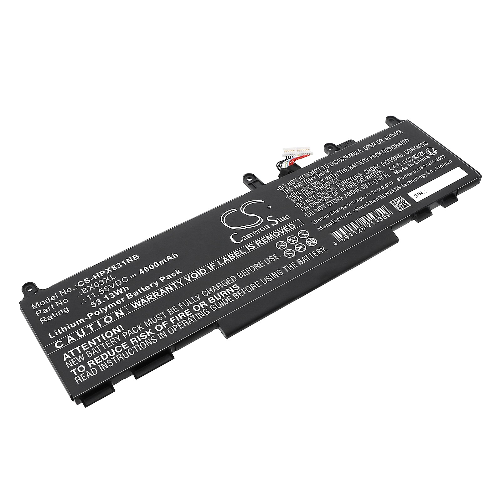 11.55V, Li-Polymer, 4600mAh, Battery fits HP Elite X360 830 G11 2 In 1, Elite X360 830 G11 2 In 1 8L3M9AV, 53.13Wh Notebook, Laptop Cameron Sino Technology Limited