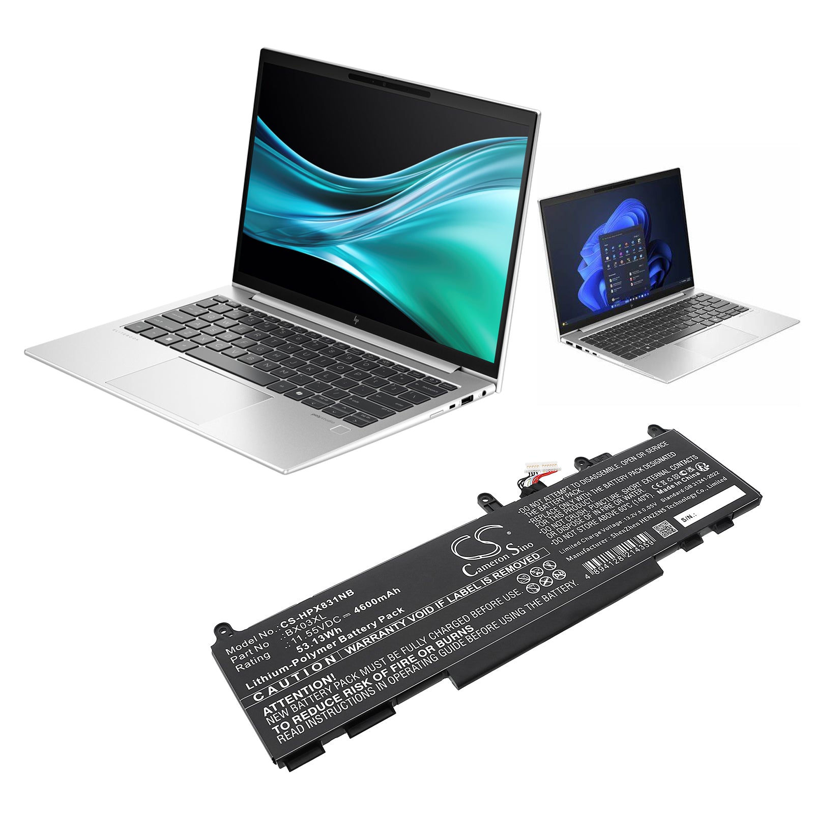 11.55V, Li-Polymer, 4600mAh, Battery fits HP Elite X360 830 G11 2 In 1, Elite X360 830 G11 2 In 1 8L3M9AV, 53.13Wh Notebook, Laptop Cameron Sino Technology Limited